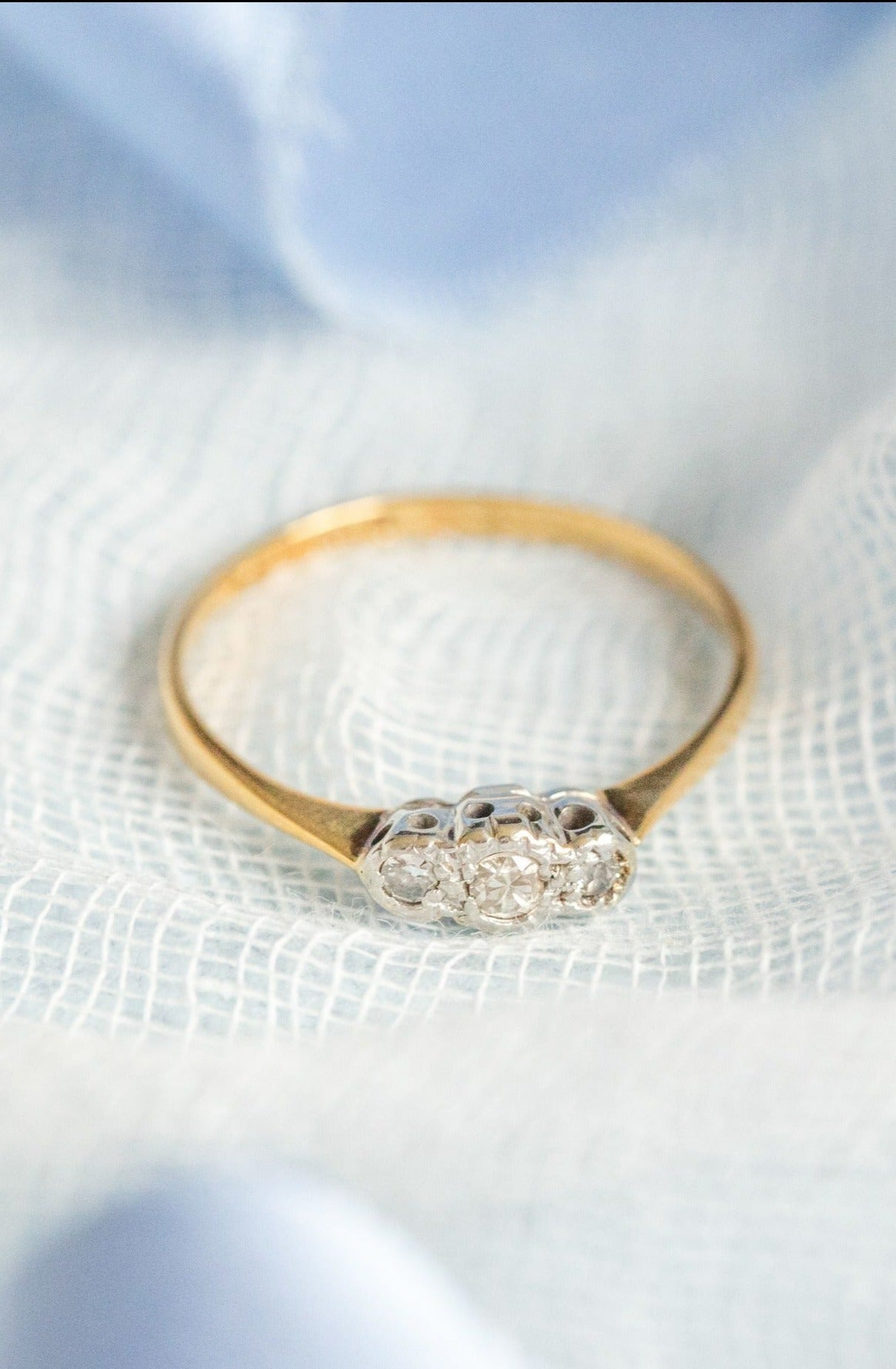 Abbey Art Nouveau Platinum Diamond Trilogy Vintage Engagement Ring 18K Gold