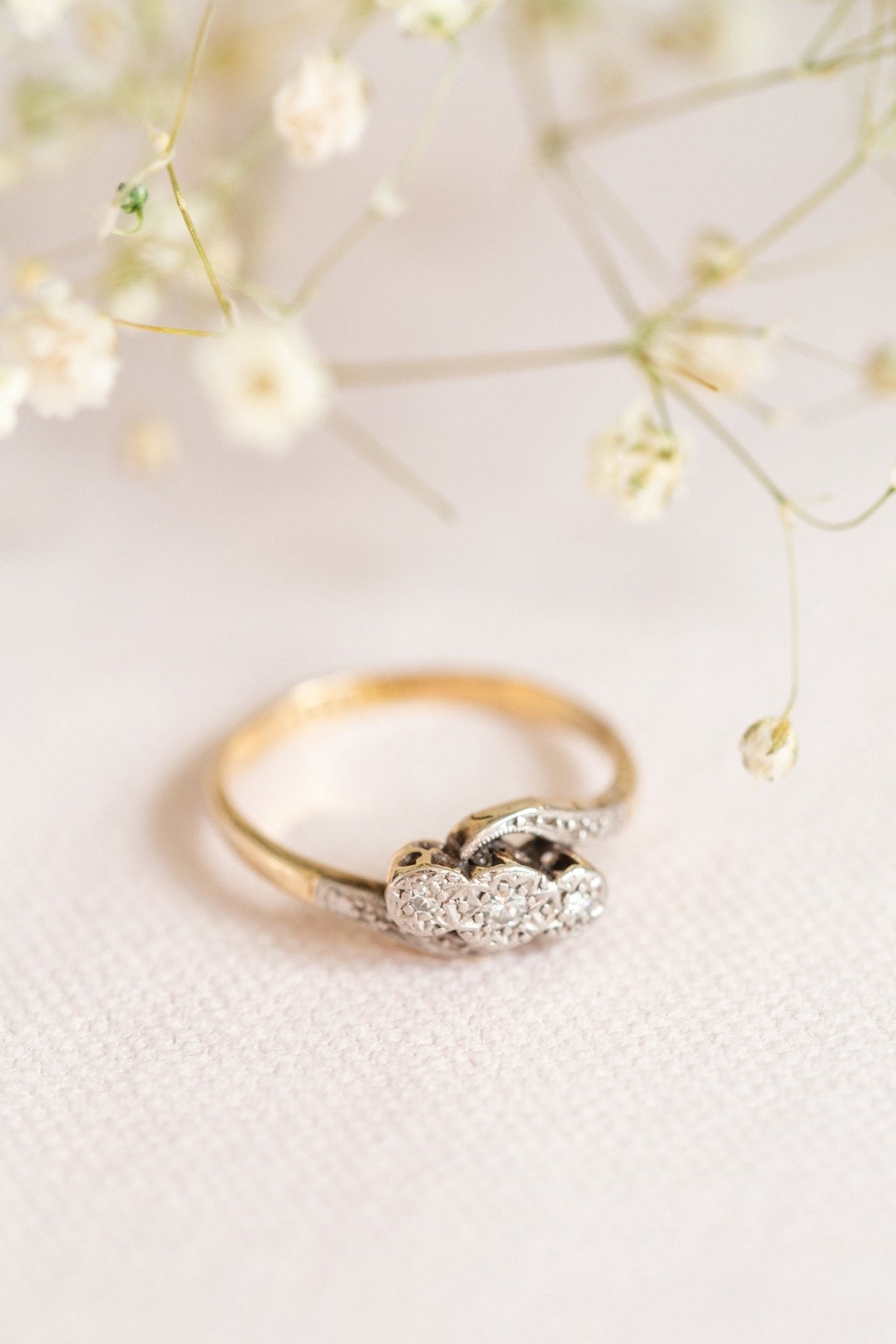 Diamond detailed Art Deco vintage engagement ring in 18k Gold & Platinum from 1930s. Antique Engagement Rings Canada. Canadian vintage engagement rings. Vintage engagement rings Canada. Bridal jewelry Canada. Canadian weddings. Wedding Canada. Canadian jewelry brands. Affordable Canadian jewelry brands. Canadian bridal jewelry. Woman-owned Canadian jewelry brand. Canadian jewelry business.