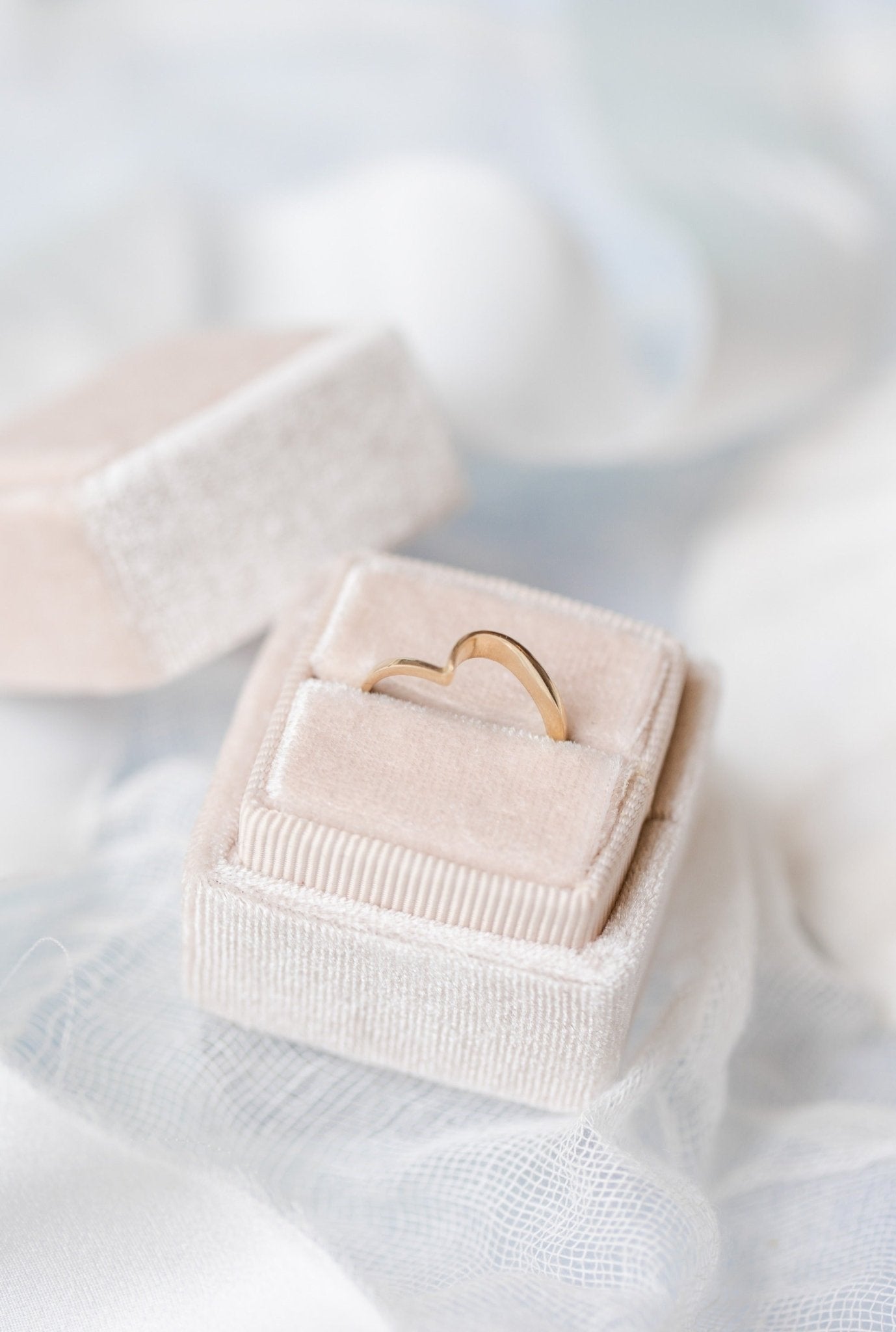 14k Gold matching Wedding Ring Band sitting in a ring box against a white backdrop. Antique Engagement Rings Canada. Canadian vintage engagement rings. Vintage engagement rings Canada. Bridal jewelry Canada. Canadian weddings. Wedding Canada. Canadian bridal jewelry. Woman-owned Canadian jewelry brand. Canadian jewelry business.
