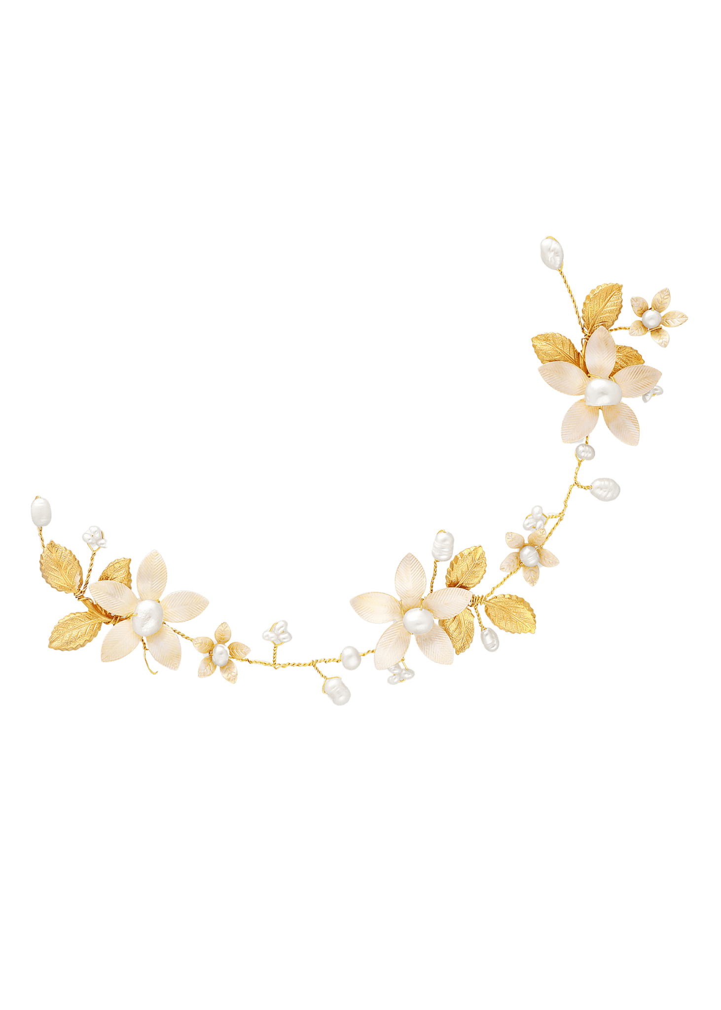Gold & freshwater pearl floral bridal hairvine. Bridal Hair Accessories. Handmade Canadian Accessories. Canadian weddings. Organic pearl accessories. Pearl Bridal Hair Accessories.