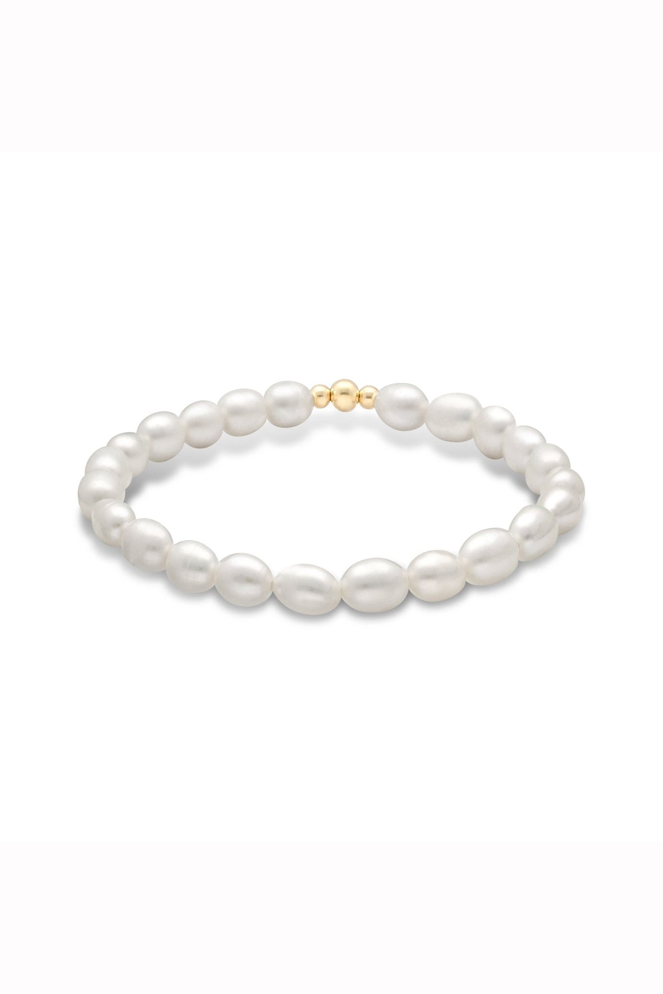 Full Organic Freshwater Pearl Bracelet with 3 gold beads. Canadian Pearl jewelry. Pearl bridal jewelry.