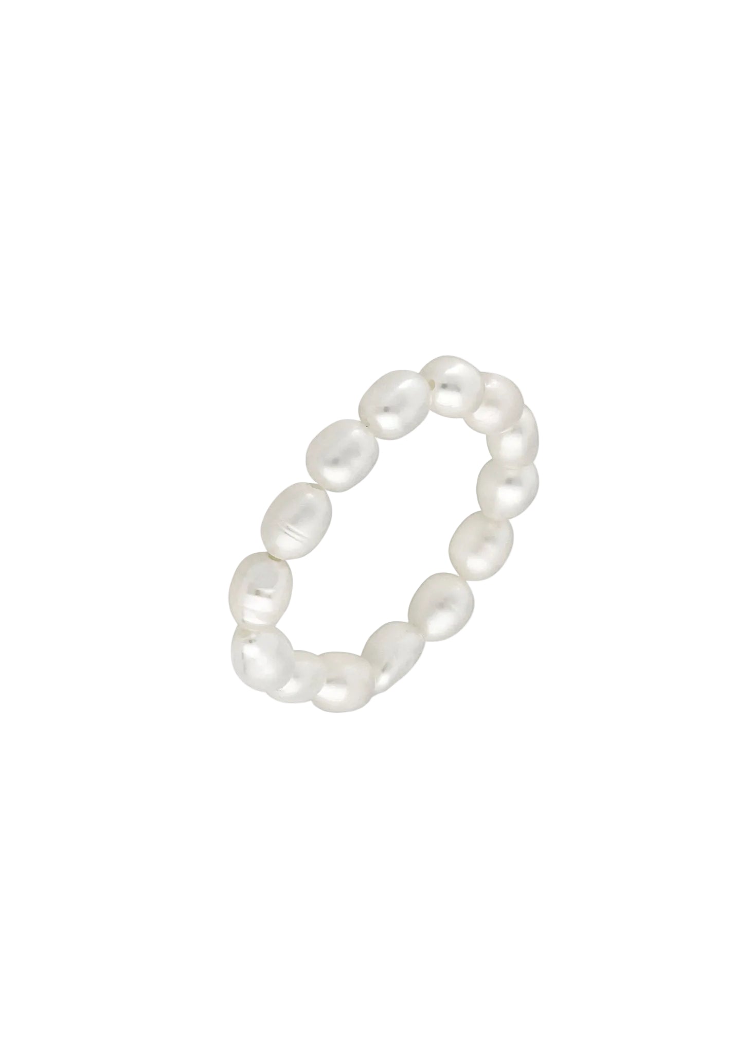 A full string of organic freshwater pearls in a stretchy ring style. Pearl jewelry Canada. Handmade Canadian jewelry.