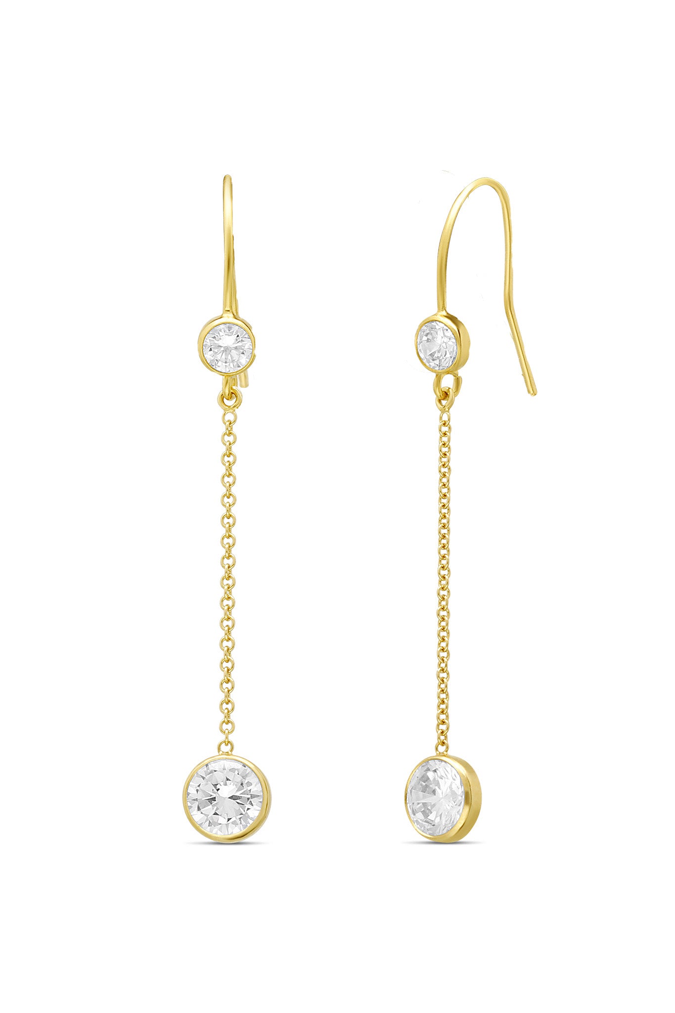 Gold-filled crystal dangle earrings on white background. Canadian handmade jewelry. Bridal jewelry Canada.
