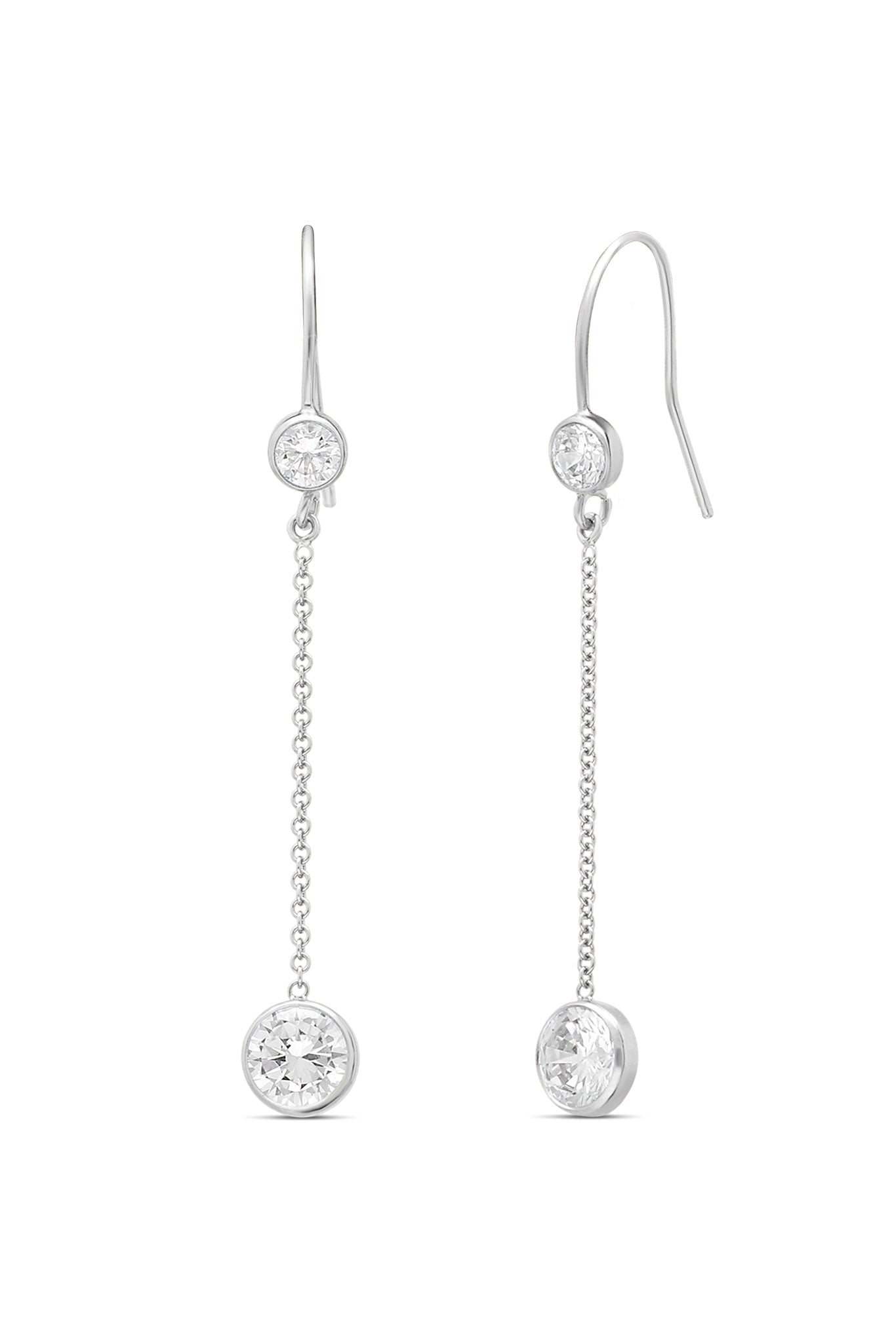 A pair of sterling silver crystal drop earrings on white background. Sterling Silver jewelry Canada. Affordable Canadian jewelry brands.