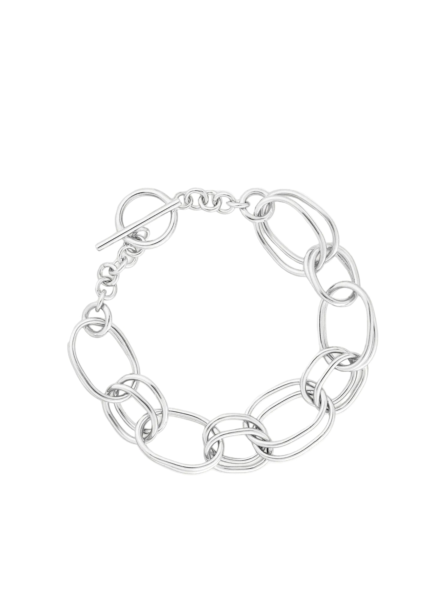 A Sterling Silver large link bracelet with toggle clasp on white background. Canadian jewelry designs in everyday jewelry & modern jewelry handmade in Canada by Canadian jewelry designer