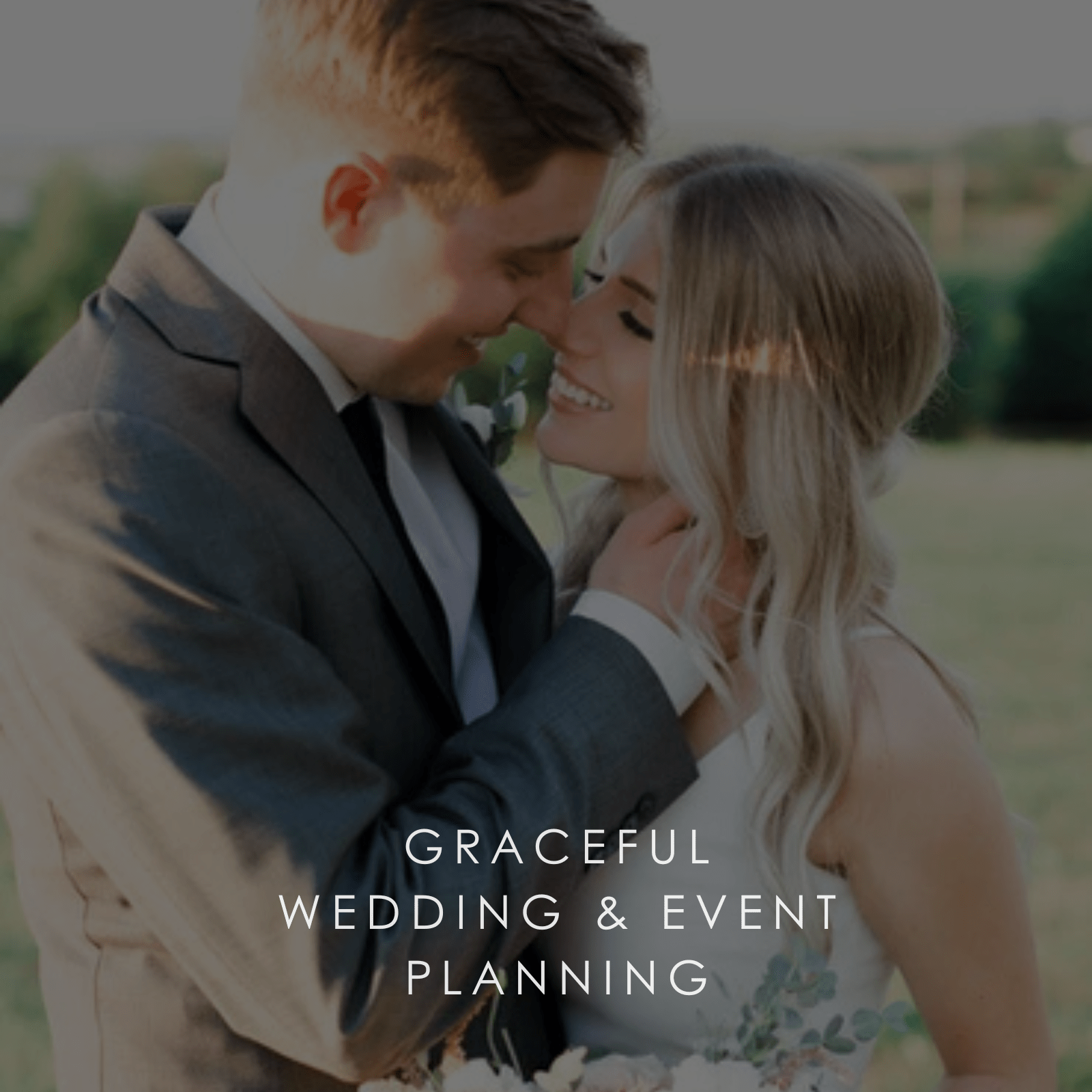 A bride and groom in love in a picture for Graceful Wedding & Event Planning business.