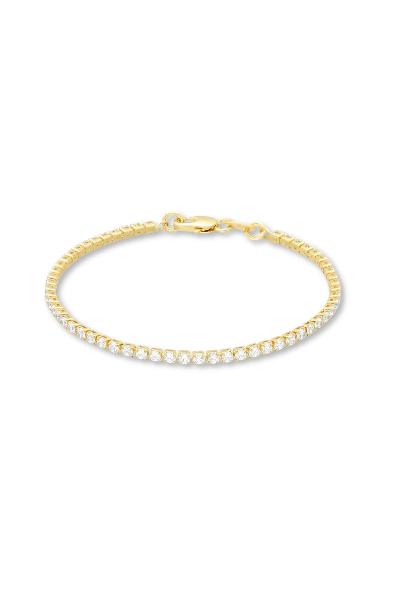 A gold-filled tennis bracelet with cubic zirconia crystals. Canadian jewelry brand. Gold jewelry Canada.