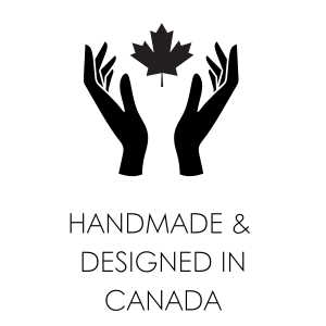 A hands holding a maple leaf icon for handmade & designed in Canada.