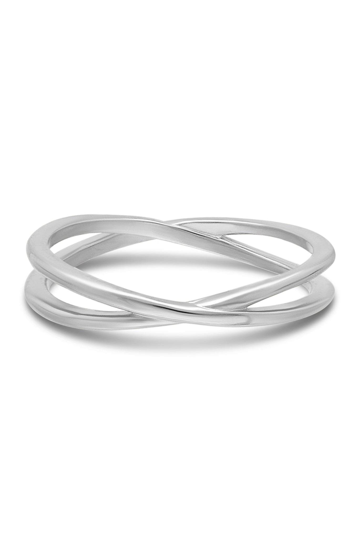 Sterling silver ring with a double band design on a white background. Modern jewelry. Minimalist jewelry. Canadian jewelry brand.