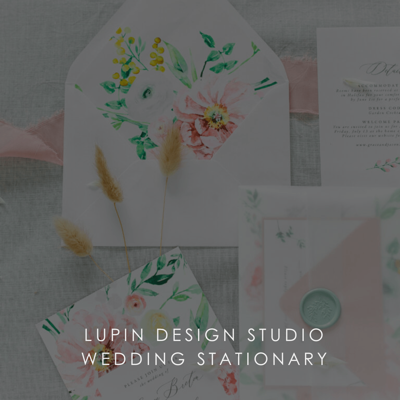 A collection of floral stationary for wedding invitations. A photo for Lupin Design Studio Wedding Stationary.