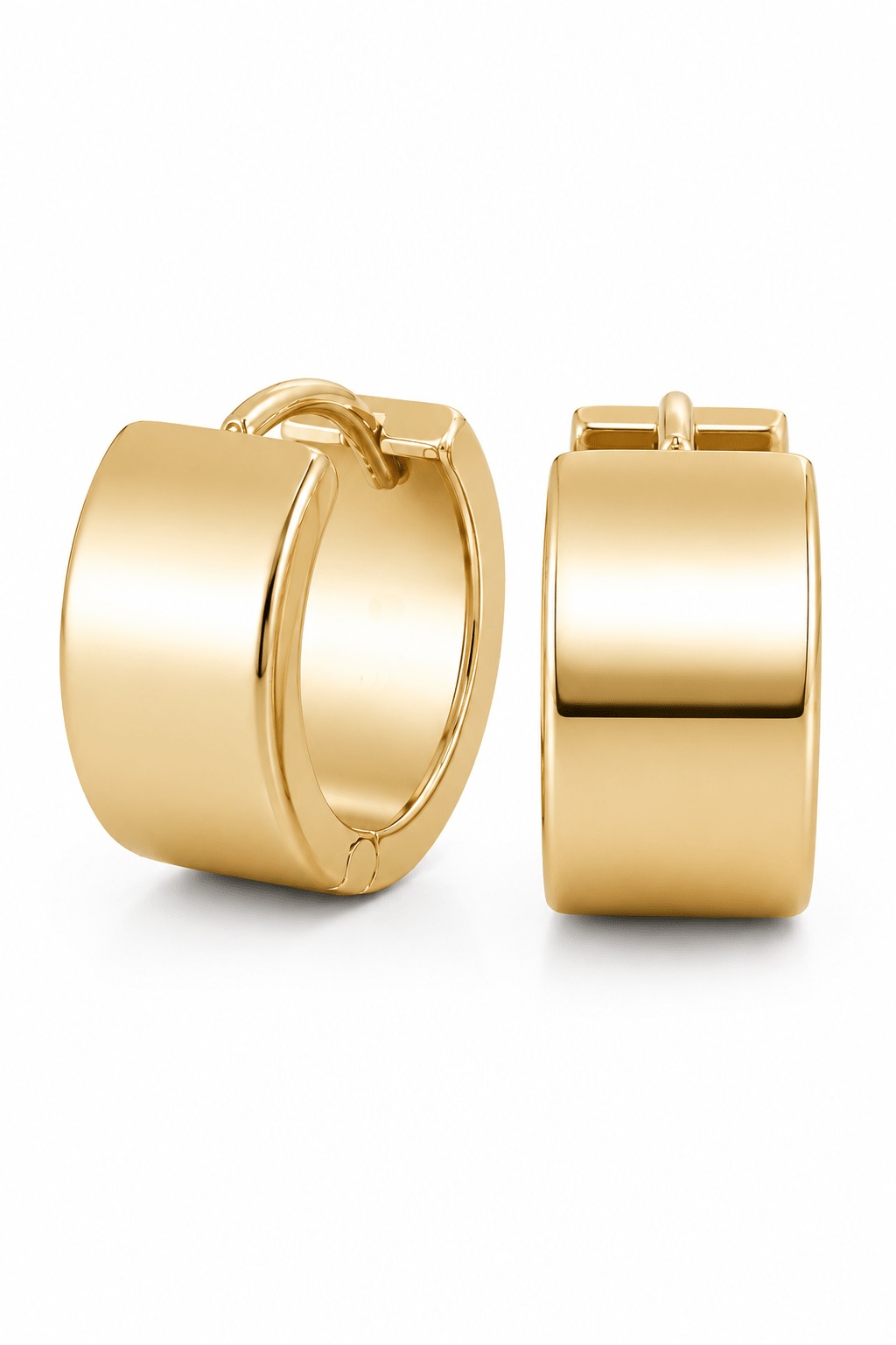 14K Gold huggie hoop earrings on a white background. Everyday jewelry in Canada, modern earring designs, & minimalist jewelry by BIPOC jewelry designer