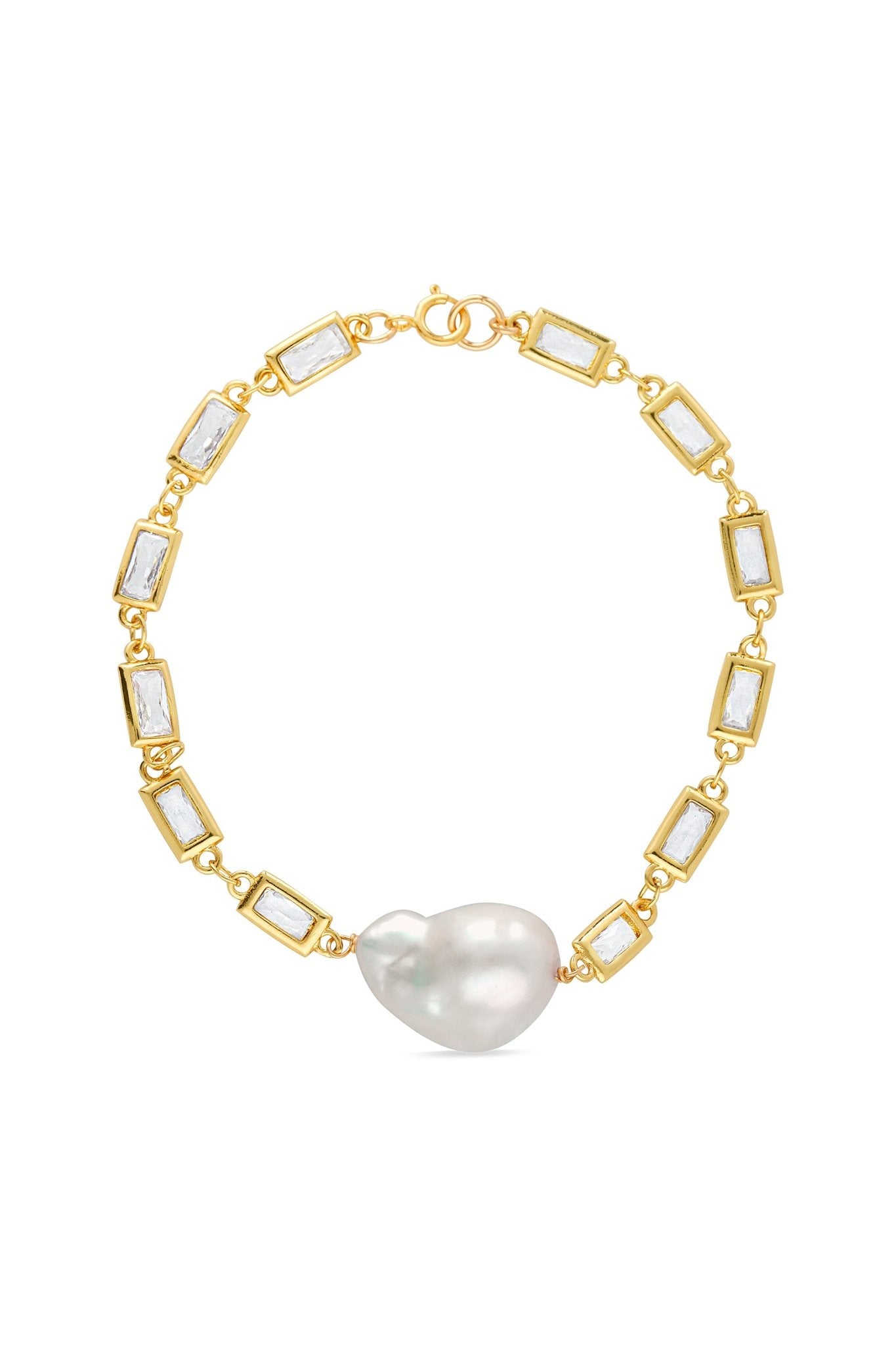 14k gold-filled crystal link bracelet with large freshwater baroque pearl. Pearl Bridal jewelry Canada. Affordable Canadian jewelry brands. Gold-filled jewelry Canada. Gold-filled Canadian jewelry. Bridal jewelry Canada. Pearl jewelry Canada. Handmade Canadian jewelry. Canadian handmade jewelry. Small Canadian jewelry brands. Canadian bridal jewelry. Organic pearl jewelry. Canadian jewelry business.