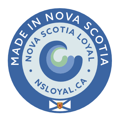 Logo for 'Made in Nova Scotia Loyal' with blue and green colors on a white background.