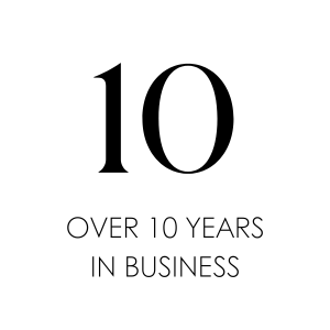 A large #10 icon for over 10 years in business.