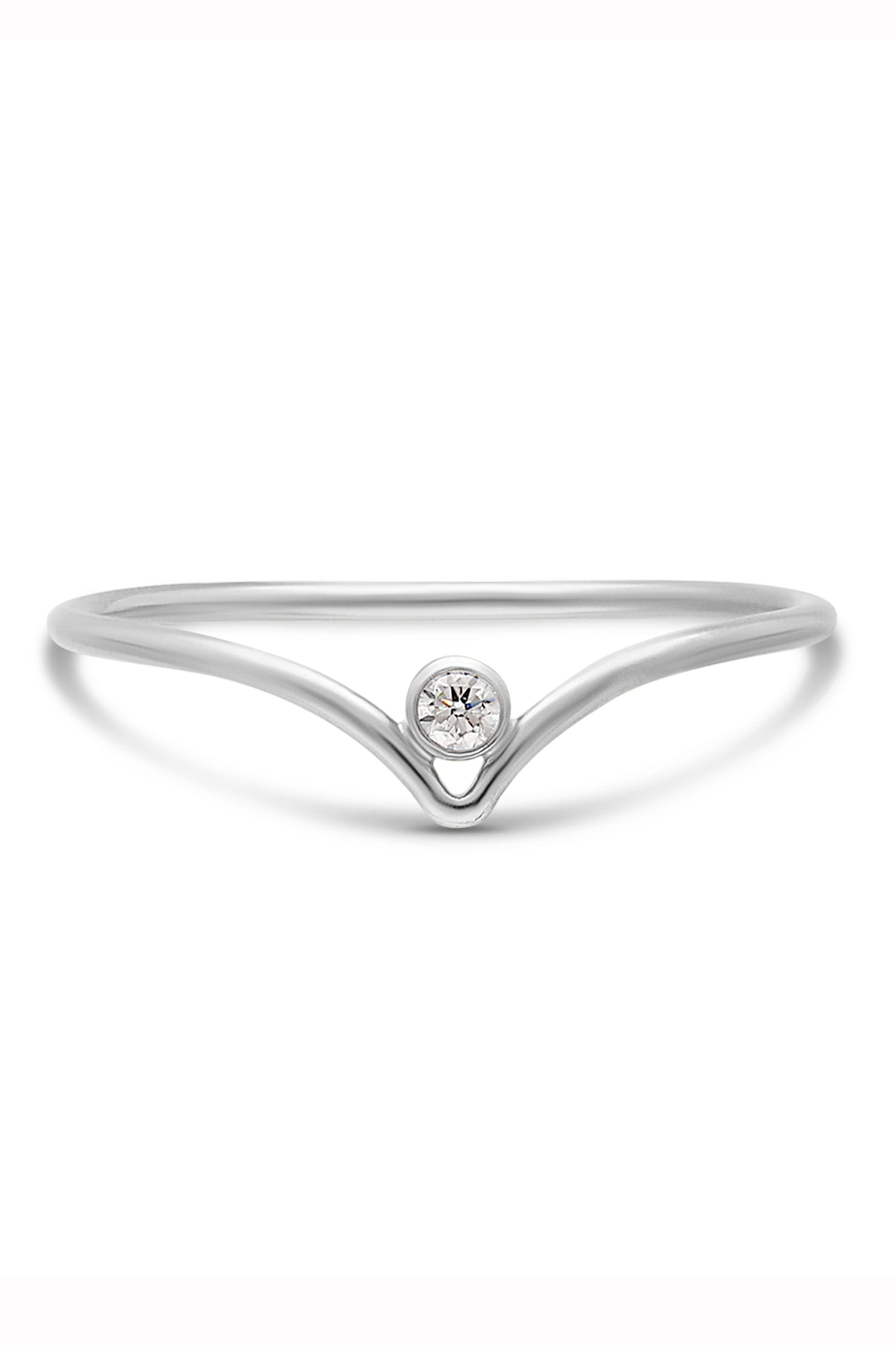 Sterling silver peaked ring with a small crystal on a white background. Sterling Silver jewelry Canada. Woman-owned Canadian jewelry brand. Canadian jewelry business.
