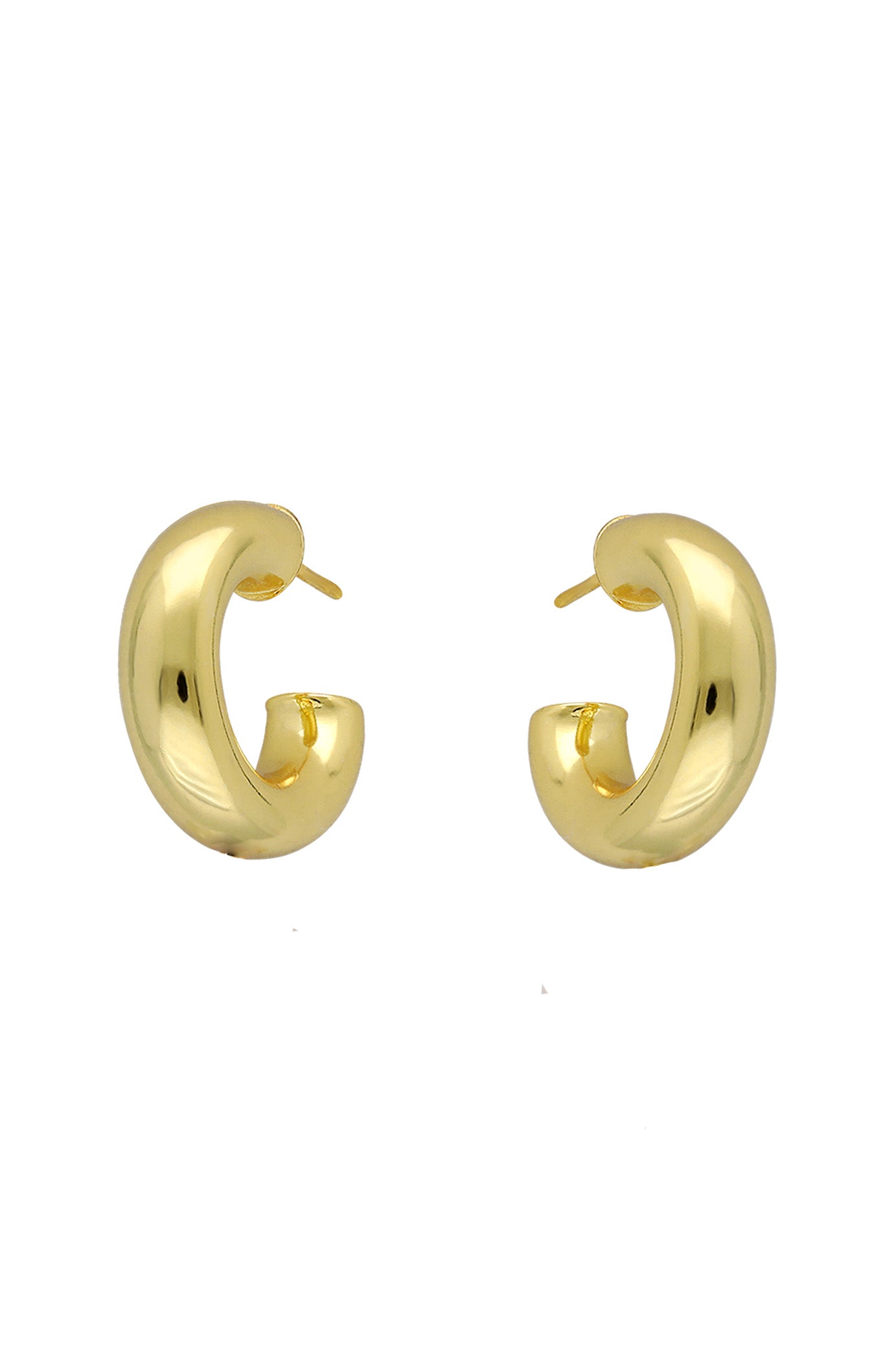 Puffy gold-filled hoop earrings on white background. Handmade Canadian jewelry. Gold-filled Canadian jewelry.