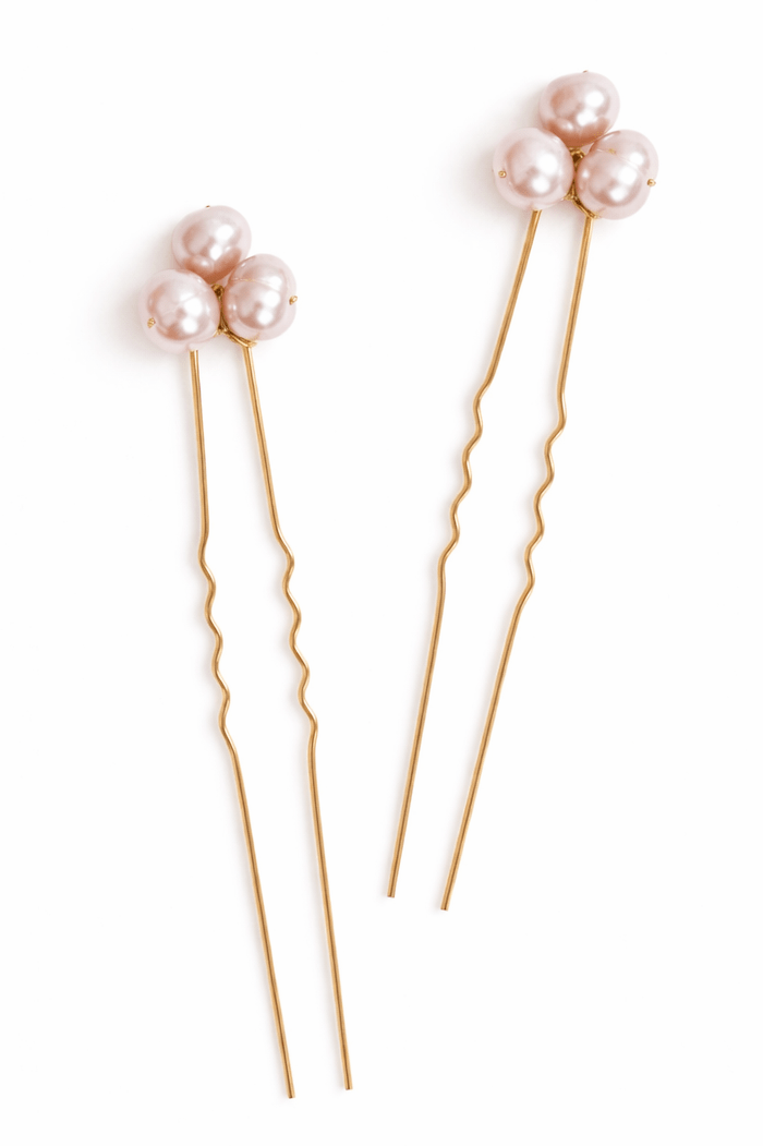 gold blush pearl hairpins on a white background, handmade bridal hairpins canada