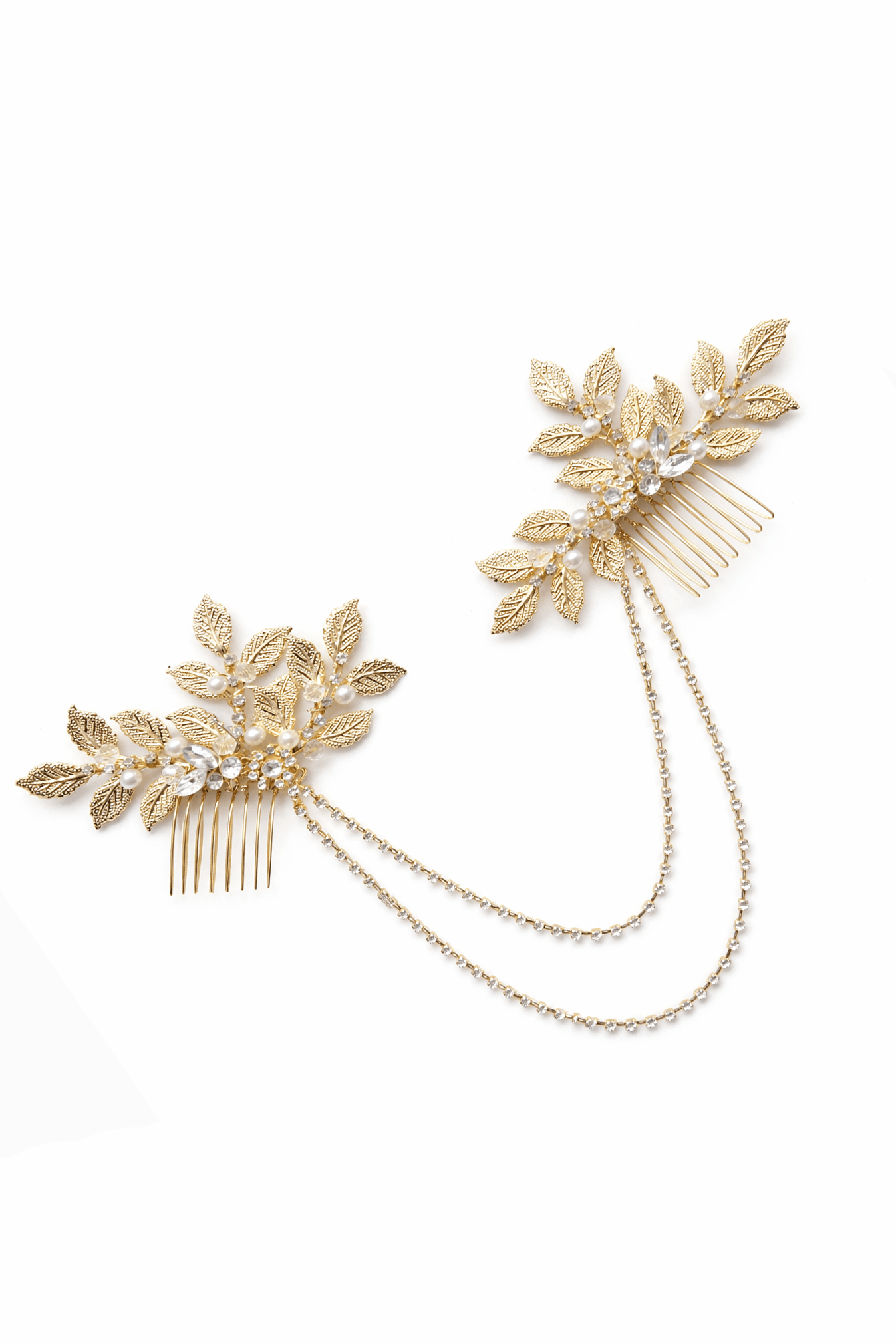 Livia Crystal and Pearl Leaf Hairchain