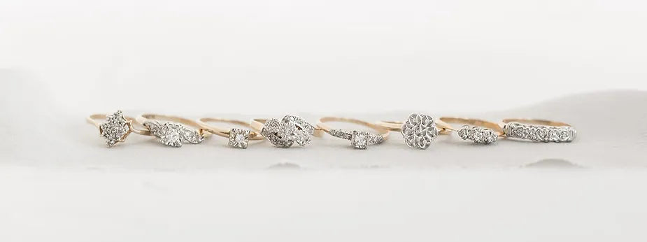 Several Gold Diamond Vintage Engagement Rings.