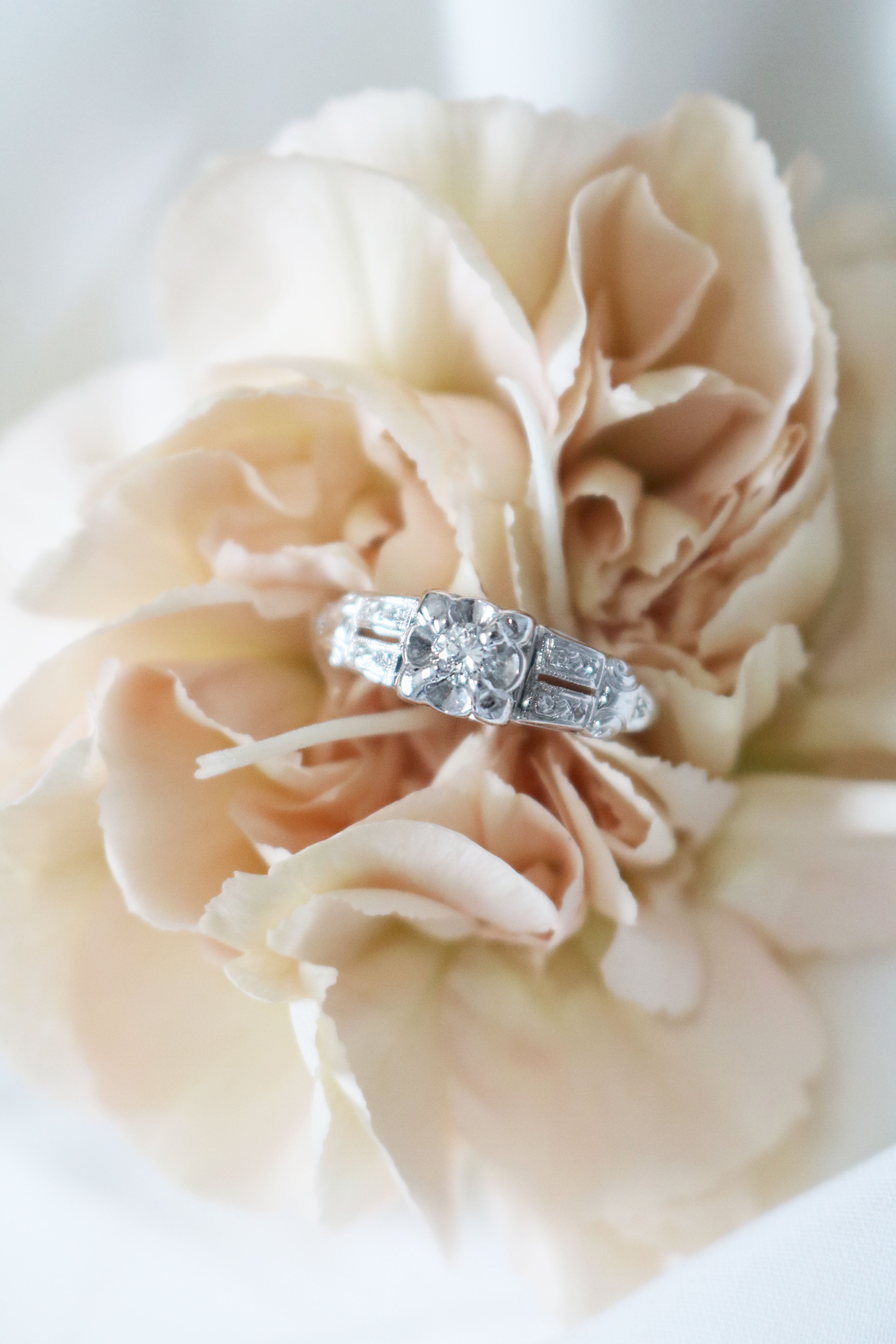 Elena Diamond Vintage Engagement Ring in 14k White Gold-6
