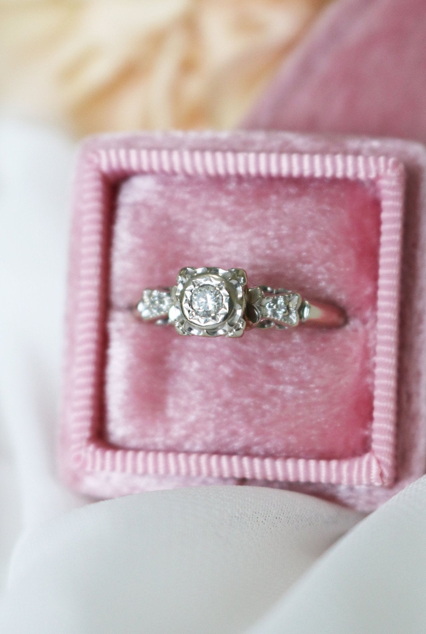 Eloise 14k White Gold Vintage Diamond Engagement Ring-9