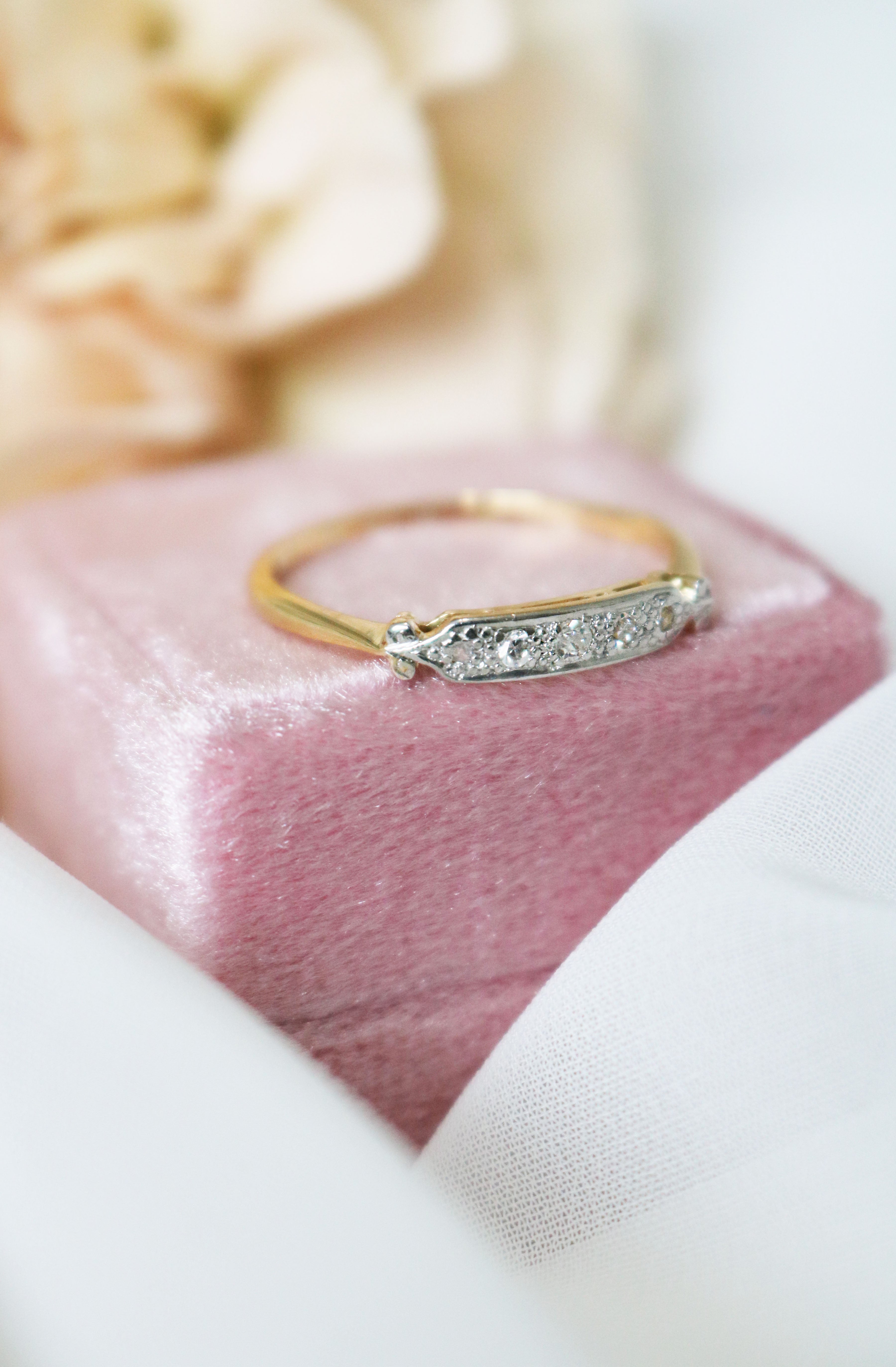 Livie Vintage Diamond Engagement Band in 18k Yellow and White Gold-0