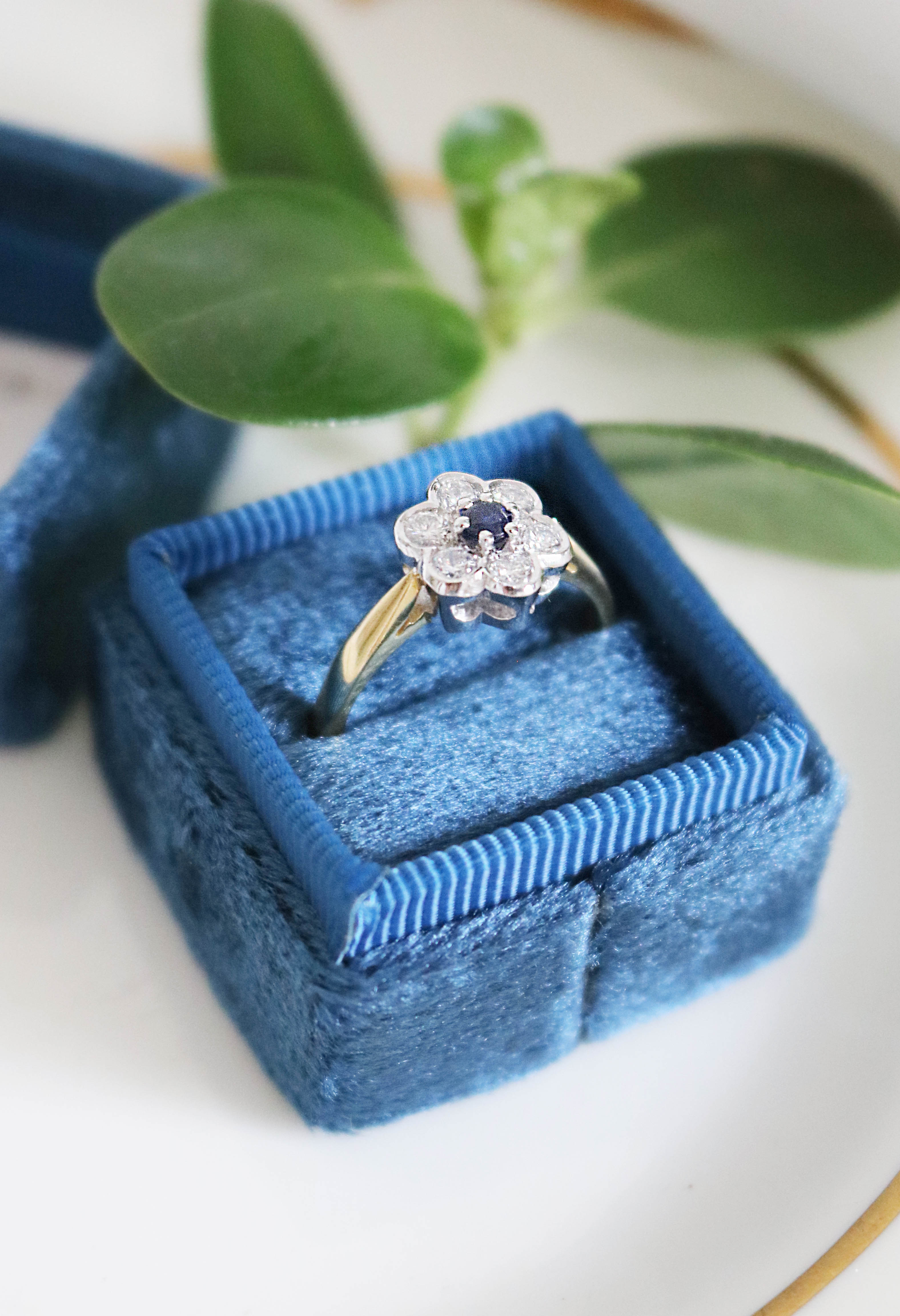 Florah Diamond Flower and Sapphire Vintage Engagement Ring-3