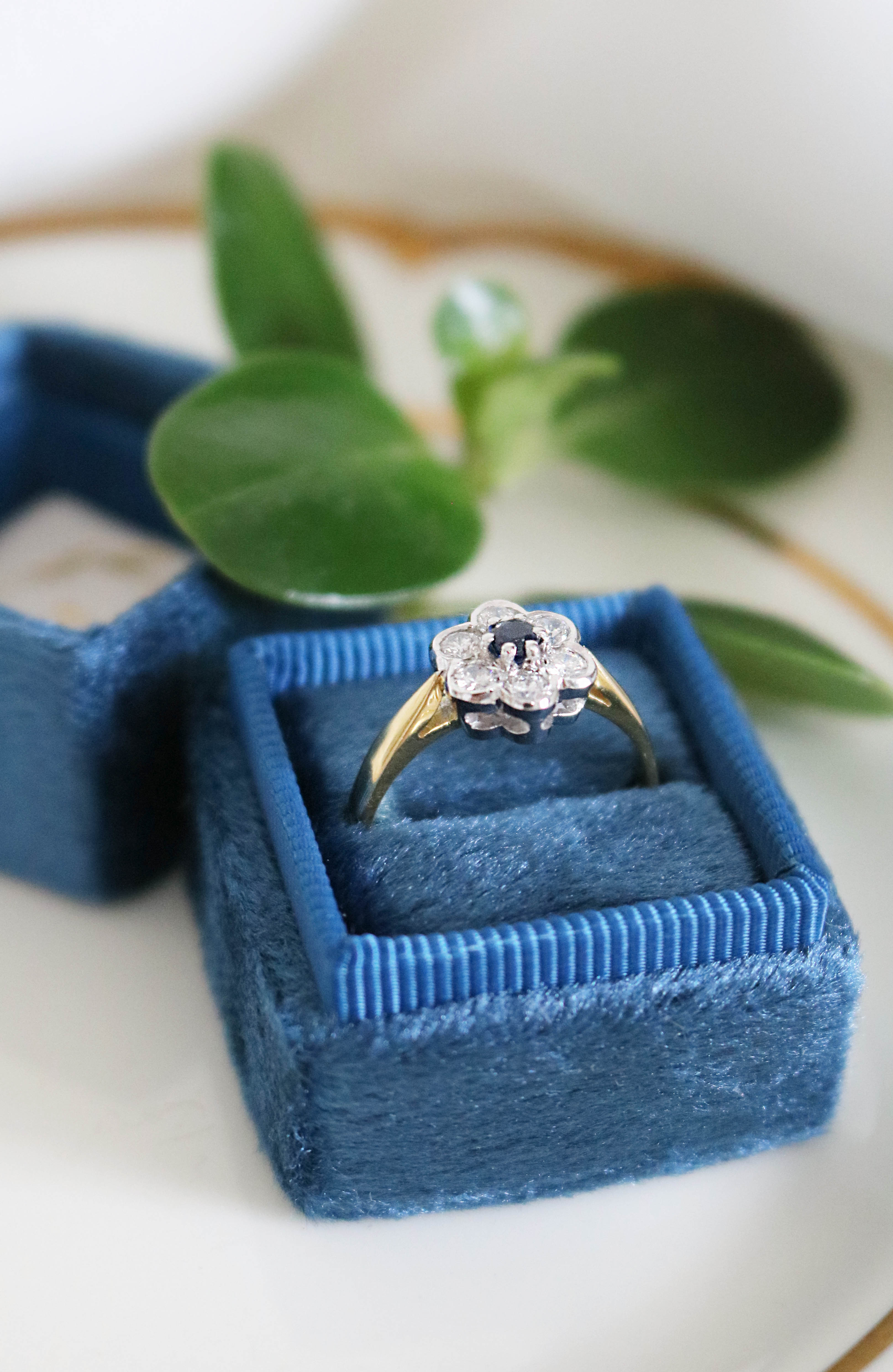 Florah Diamond Flower and Sapphire Vintage Engagement Ring-6