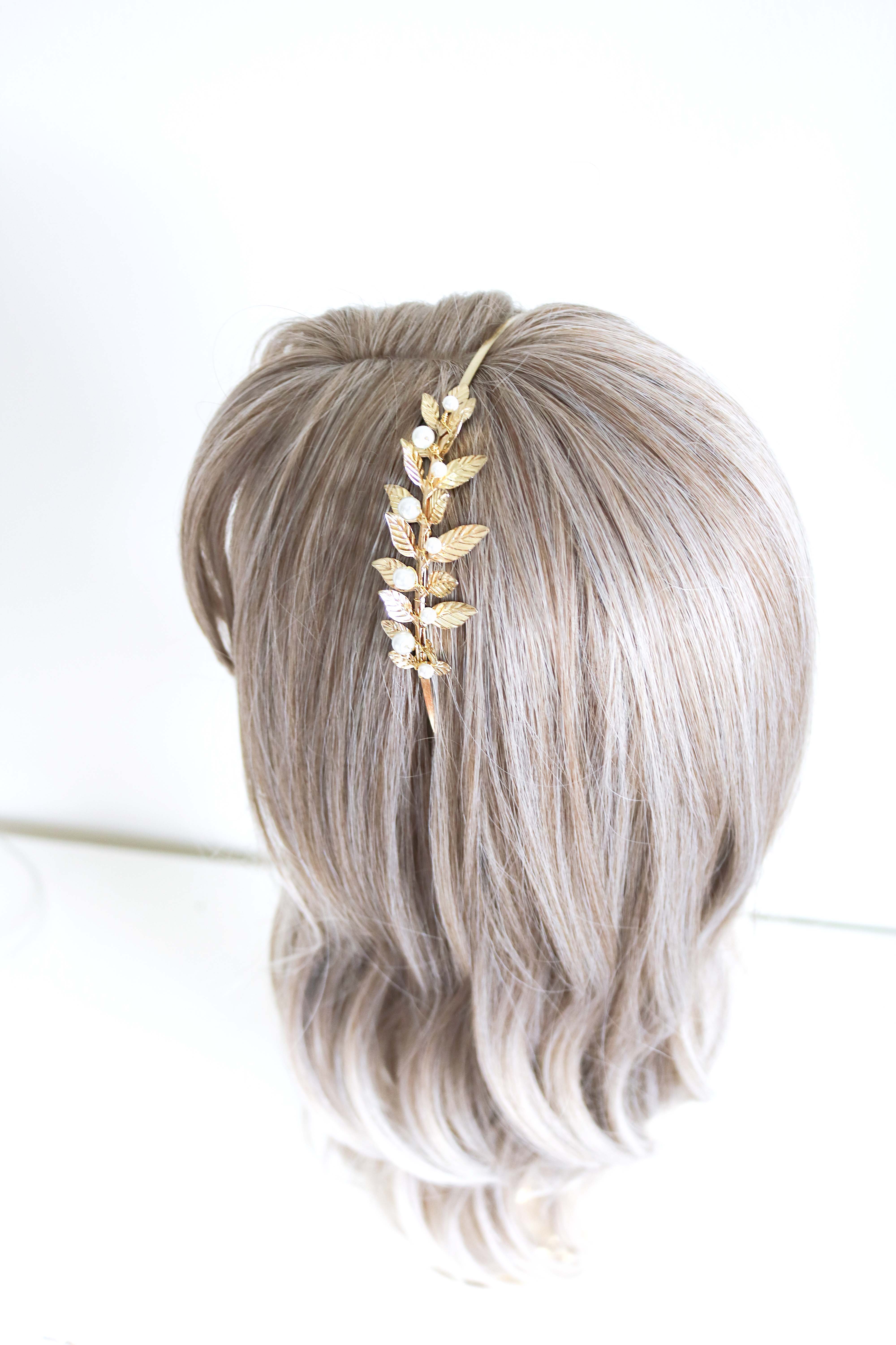 Dione - Mini Leaf and Pearl Headband-10