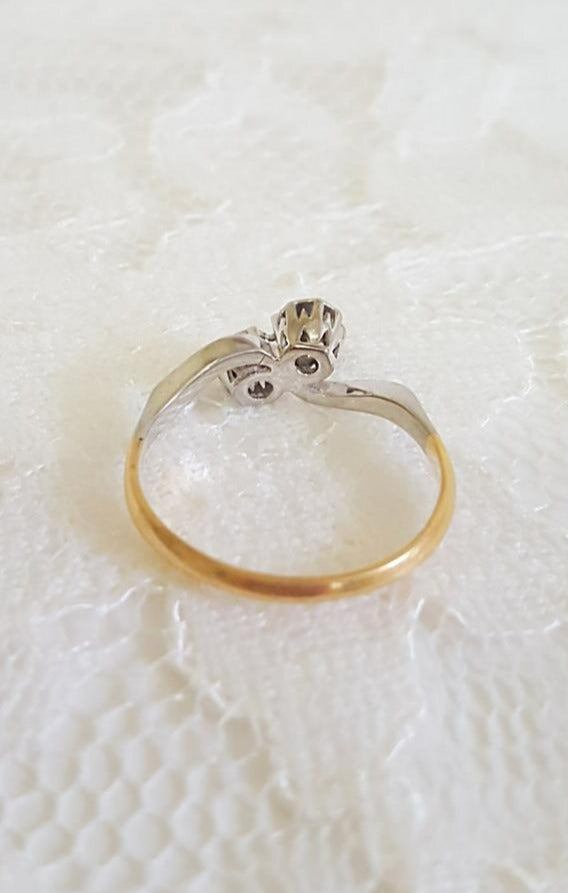 Lacey Diamond Vintage Engagement Ring in 18k Yellow Gold and Platinum c.1920's-5