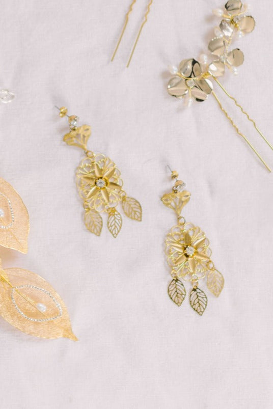 Fleur Soleil  Leaf Earrings with Swarovski Crystals-1