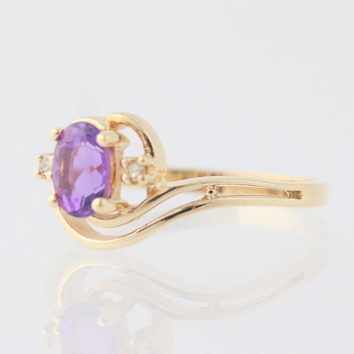 Viola Diamond and Amethyst Vintage Engagement Ring in 10k Yellow Gold c.1920s-3