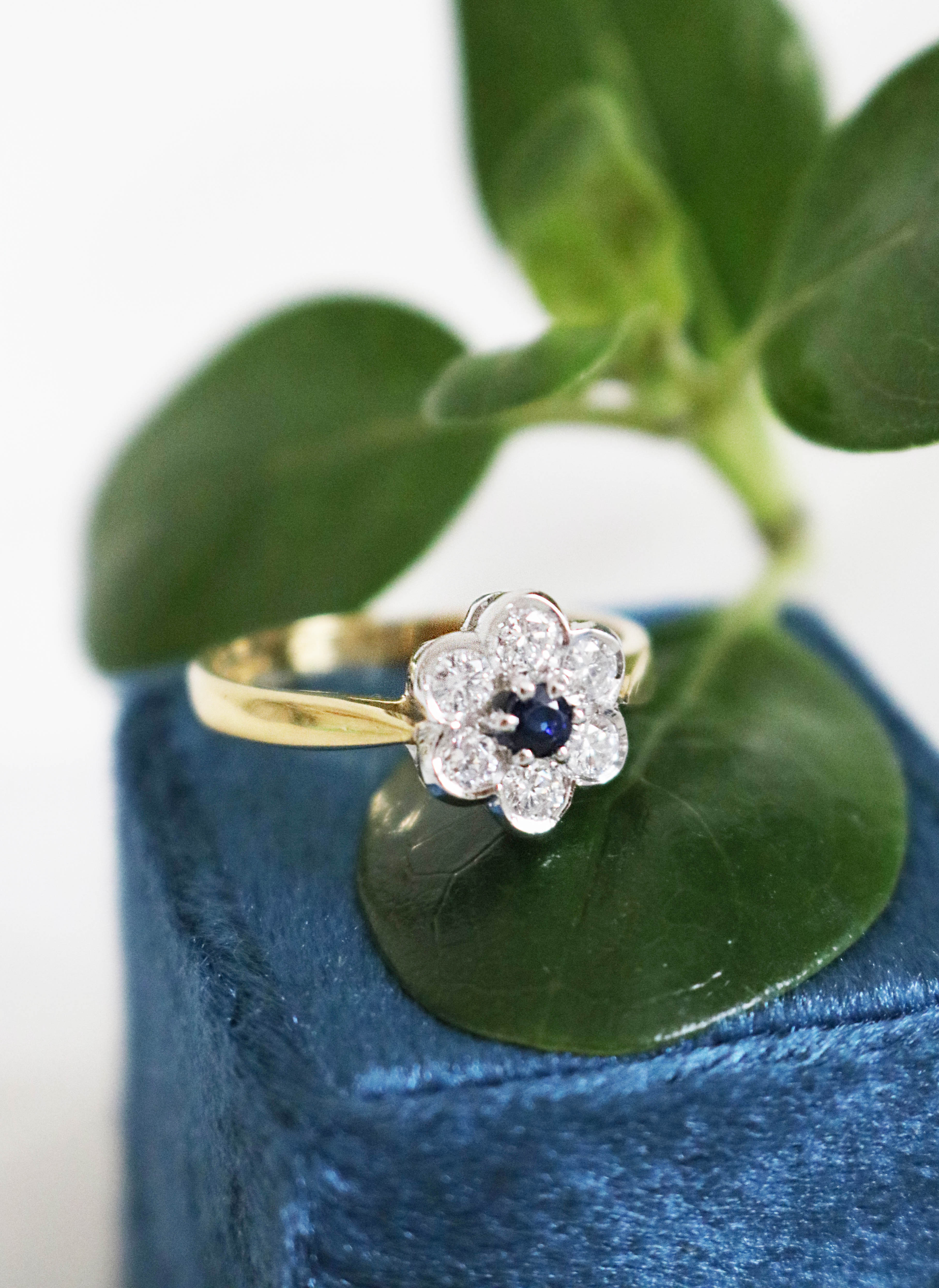 Florah Diamond Flower and Sapphire Vintage Engagement Ring-0