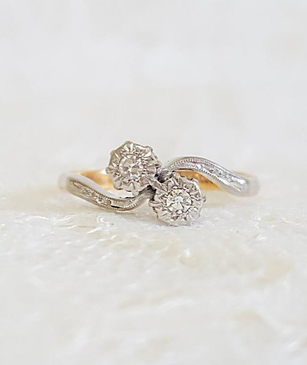 Lacey Diamond Vintage Engagement Ring in 18k Yellow Gold and Platinum c.1920's-1