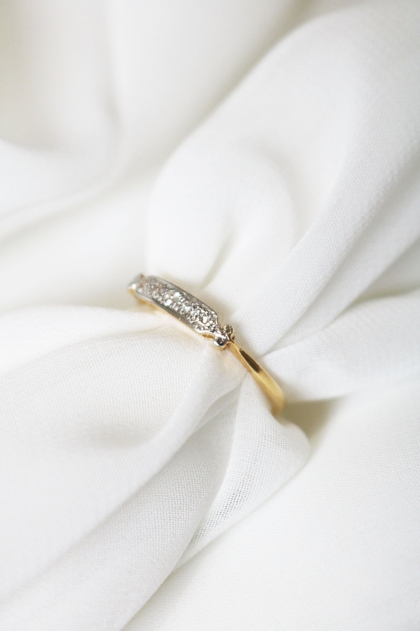 Livie Vintage Diamond Engagement Band in 18k Yellow and White Gold-11