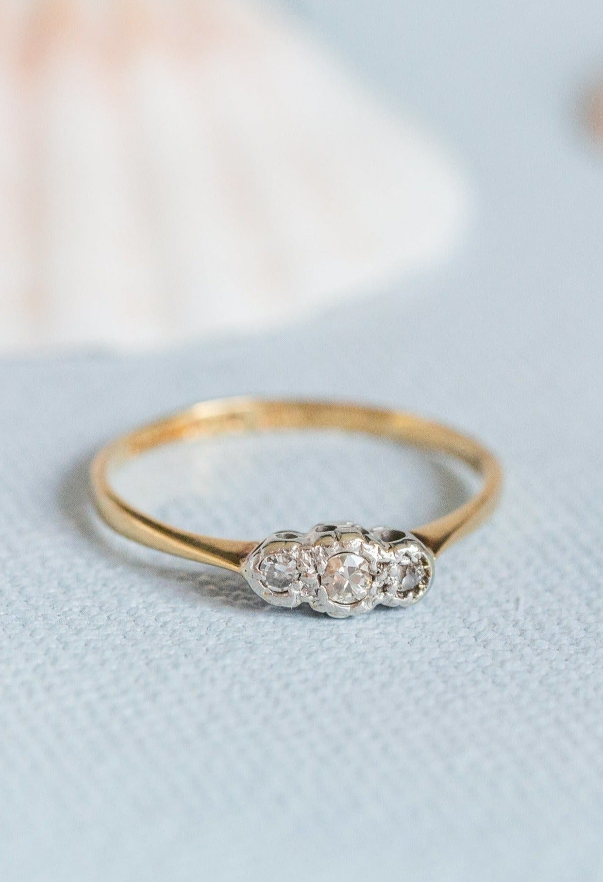 Abbey Art Nouveau Platinum Diamond Trilogy Vintage Engagement Ring 18K Gold-1