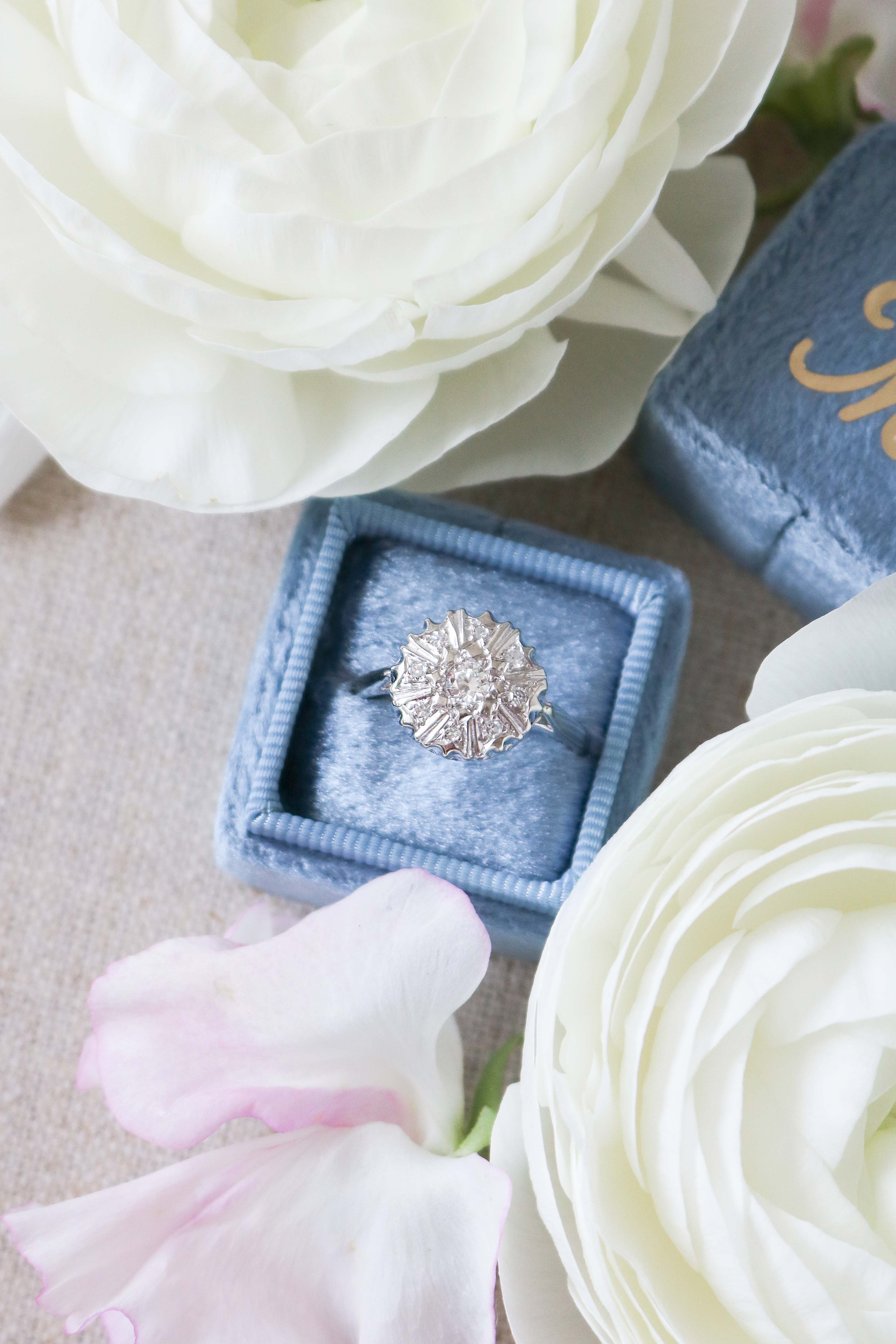 Selene Art Deco 14k White Gold Diamond Engagement Ring-1