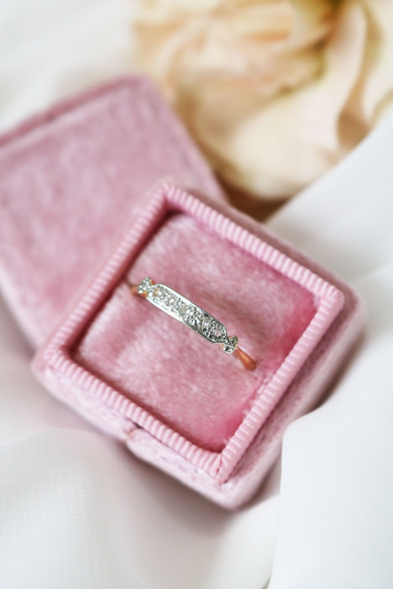 Livie Vintage Diamond Engagement Band in 18k Yellow and White Gold-5