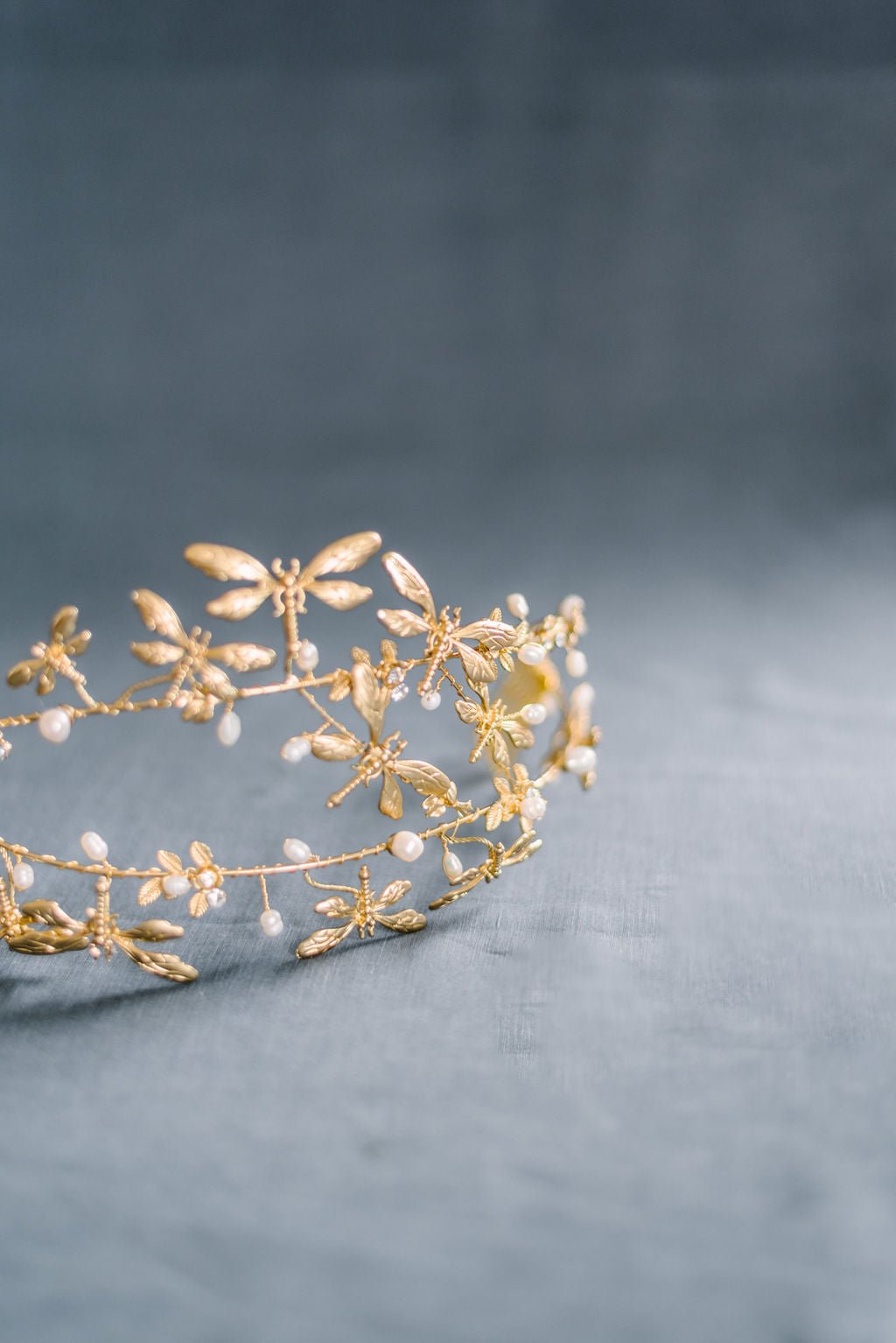 Dragonfly and Fresh Water Pearl Hair Crown for Bridal.