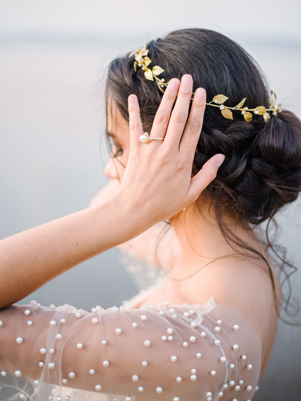 Aelia Leaf and Fresh Water Pearl Crystal Hair Circlet-6