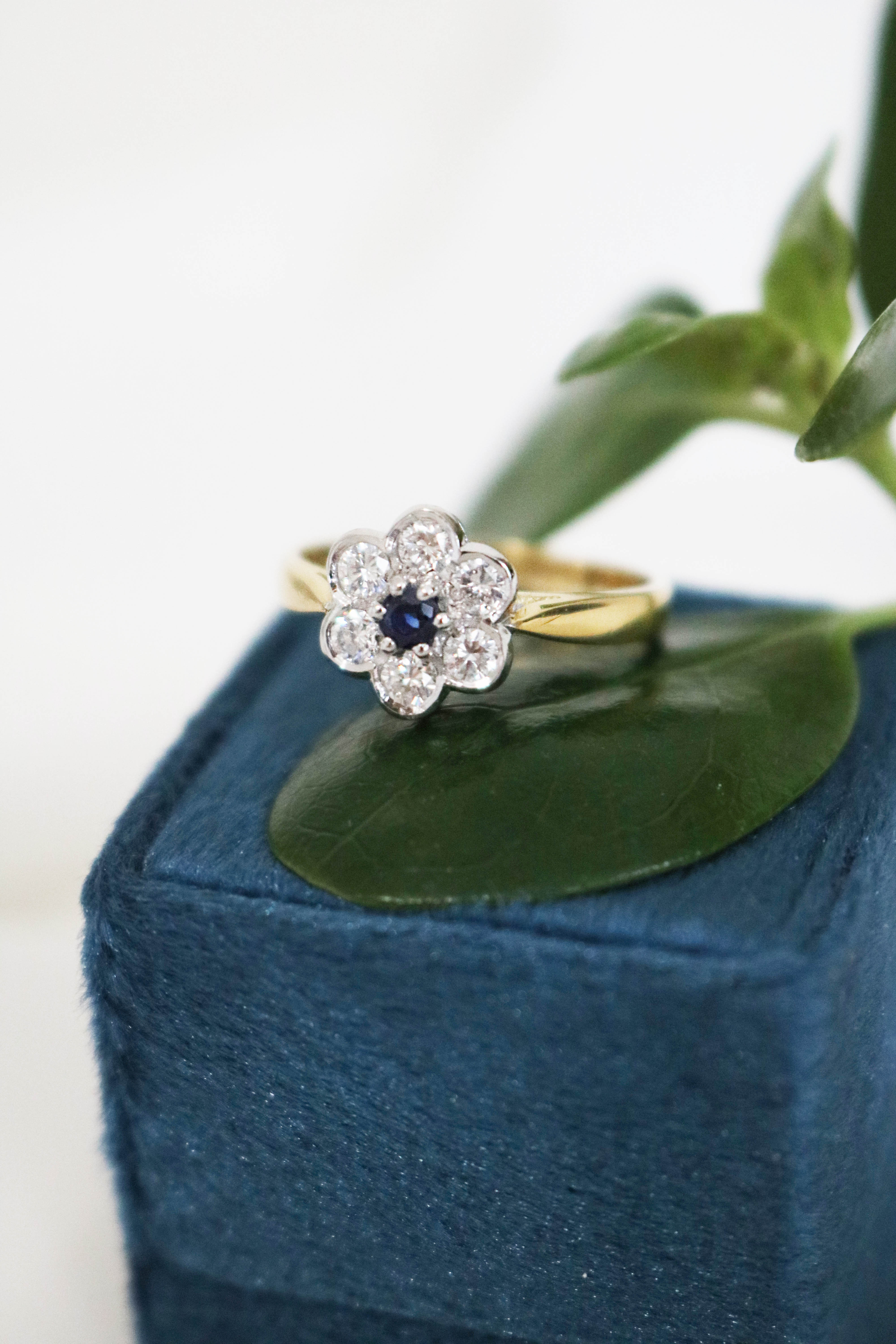 Florah Diamond Flower and Sapphire Vintage Engagement Ring-5