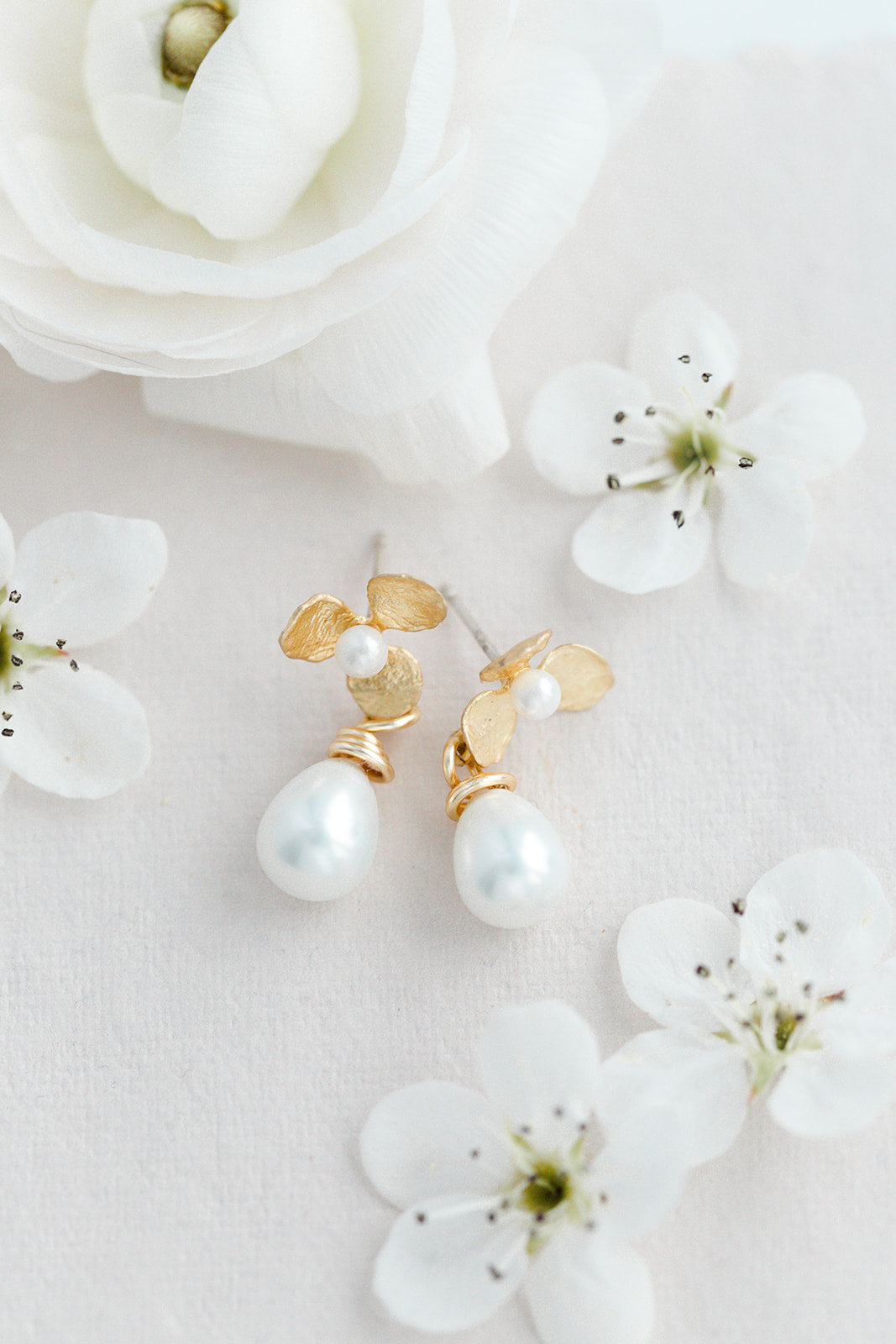 Bella Flower & Drop Pearl Earrings-4