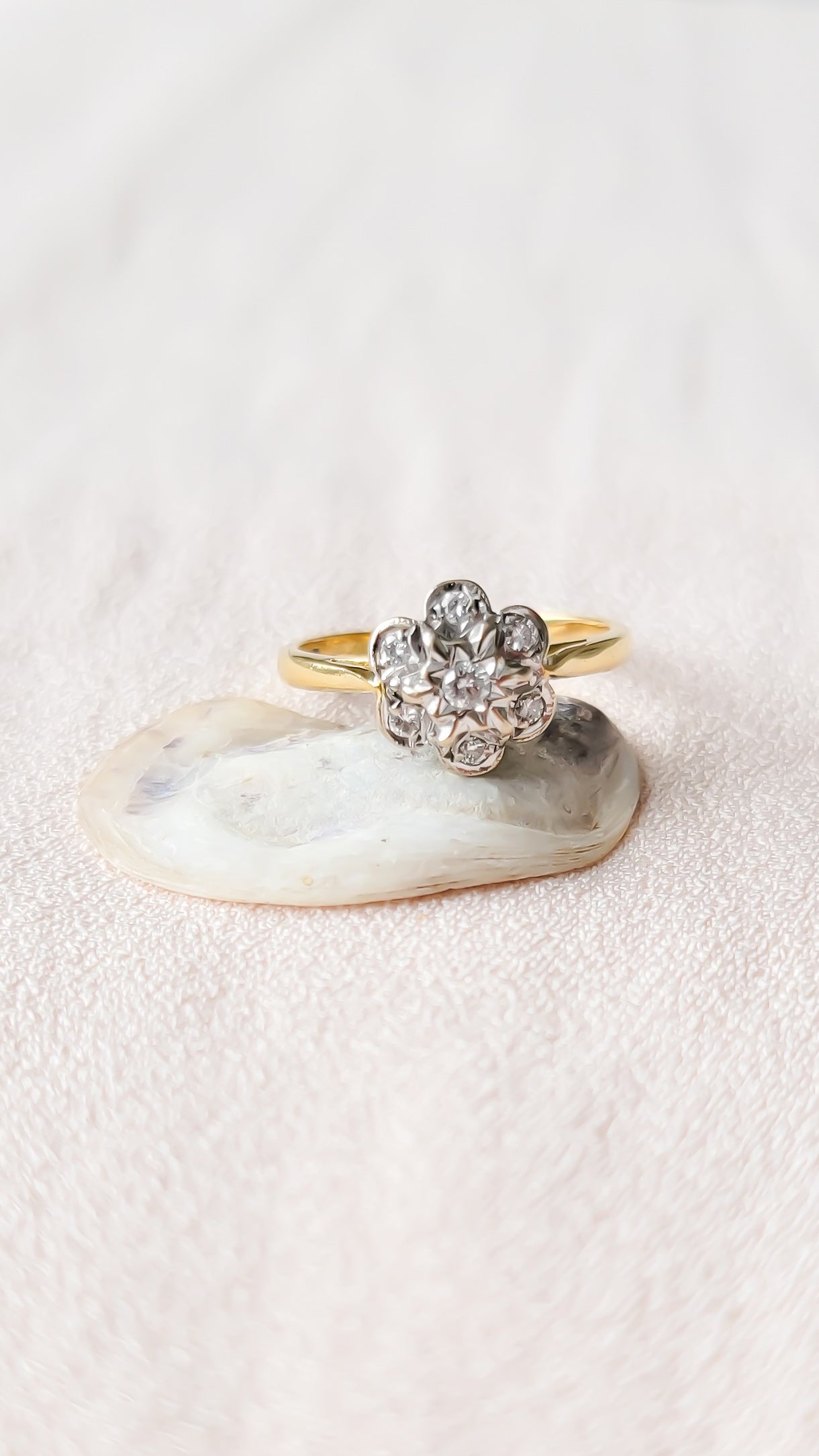 Posy 18ct Yellow and White Gold Diamond Flower Ring, Art Deco 1930s-0