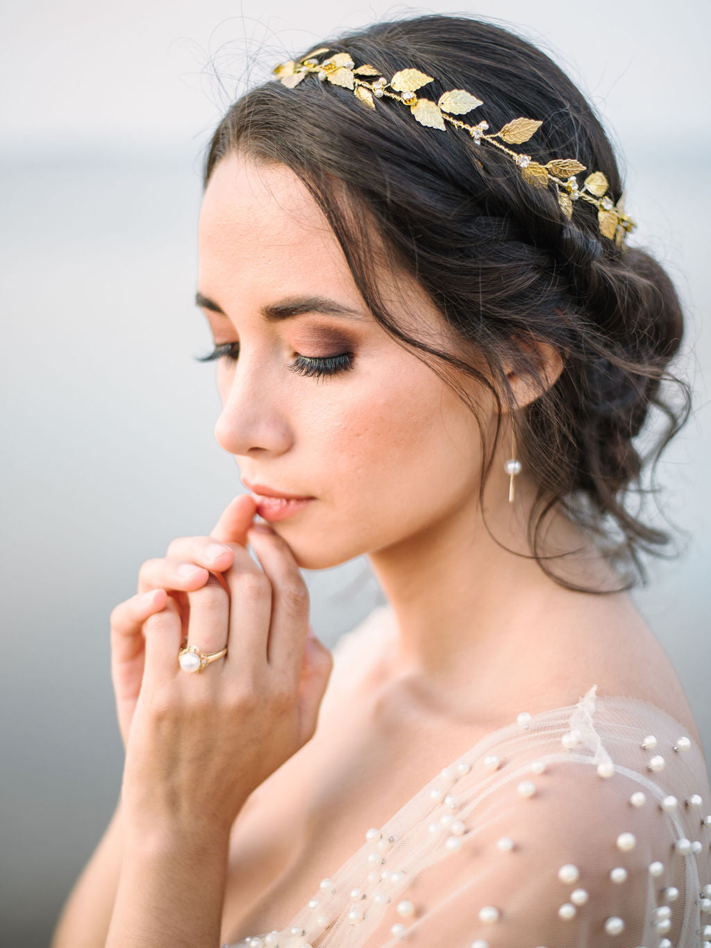 Aelia Leaf and Fresh Water Pearl Crystal Hair Circlet-5