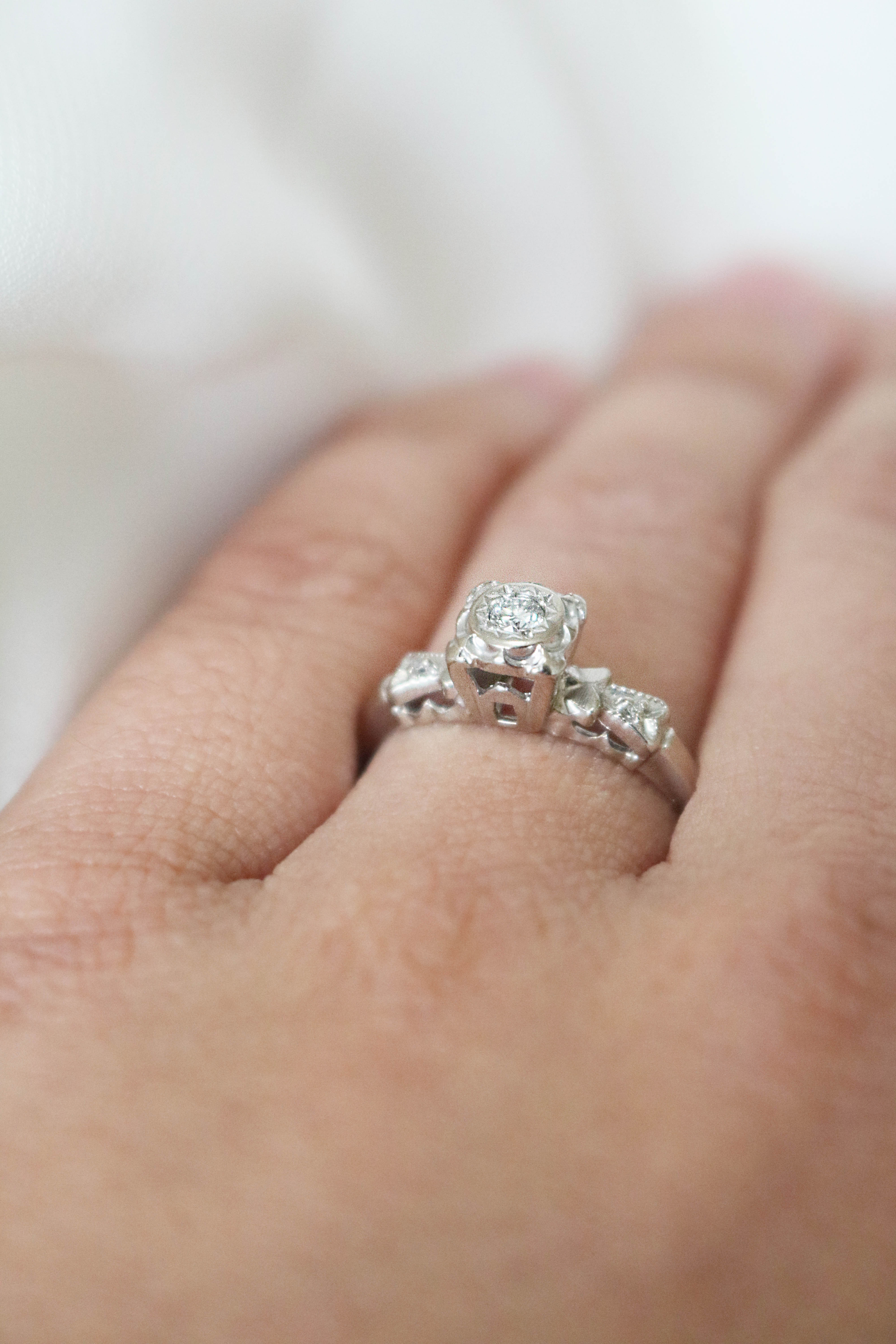 Eloise 14k White Gold Vintage Diamond Engagement Ring-1