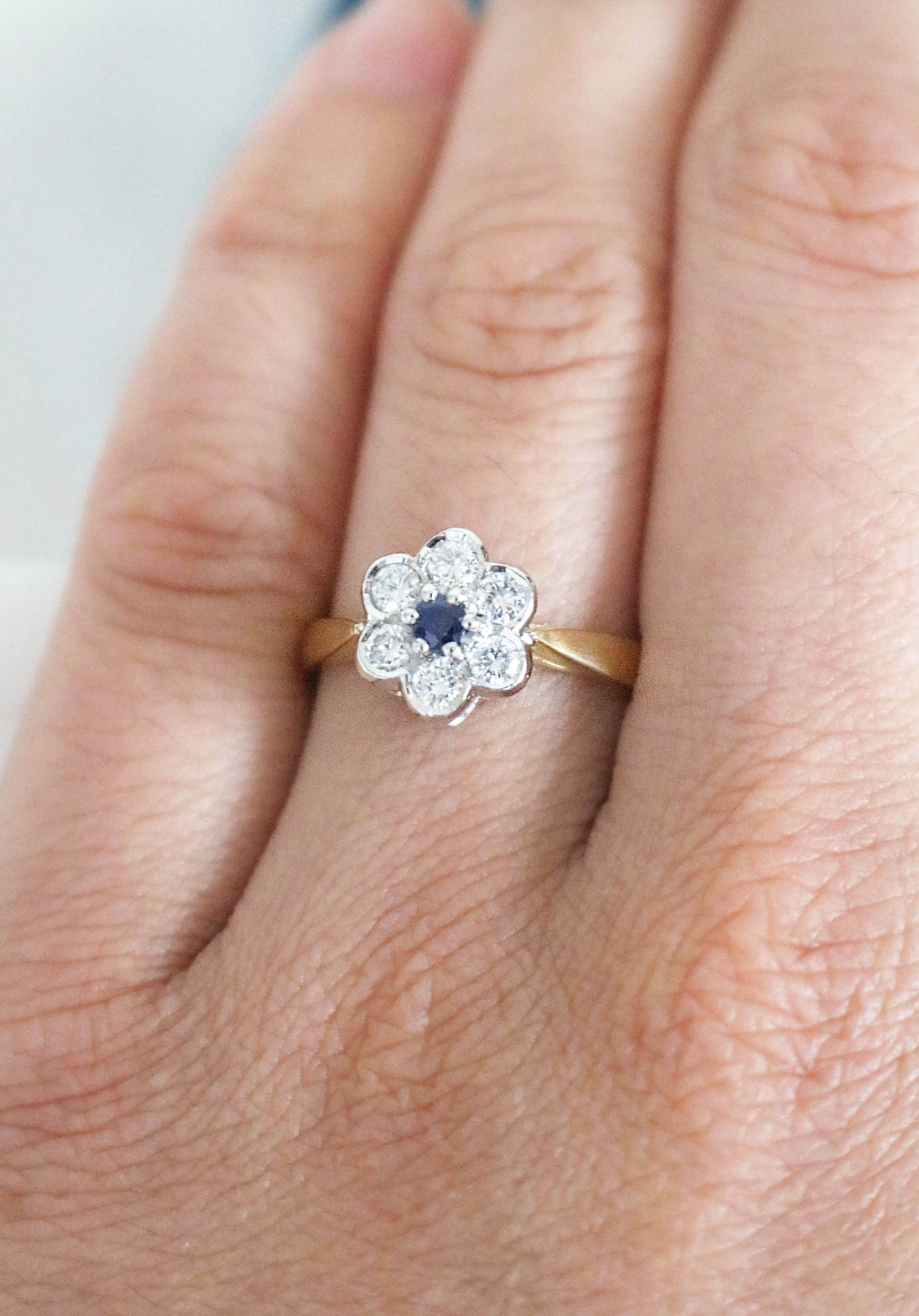 Florah Diamond Flower and Sapphire Vintage Engagement Ring-10