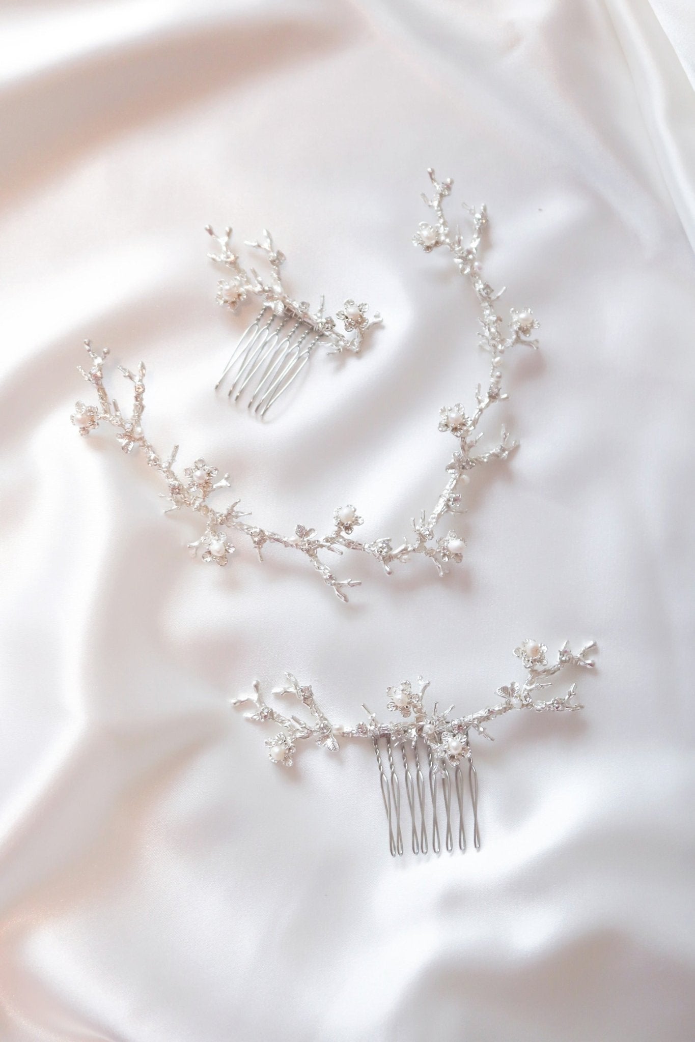 Anthea bridal hair accessories set with hair vine and hair combs for wedding jewelry.