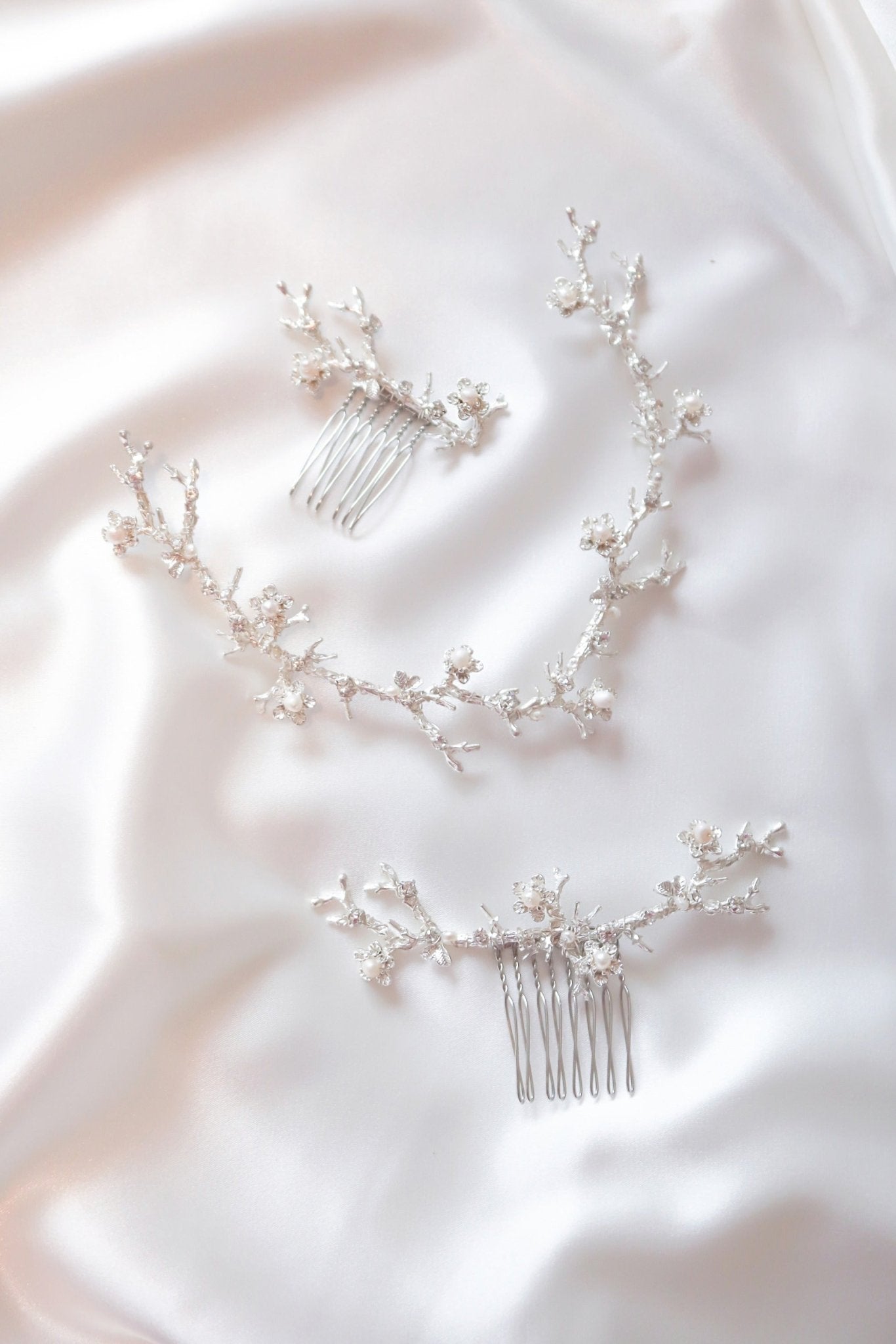 Anthea bridal hair accessories set with hair vine and hair combs for wedding jewelry.