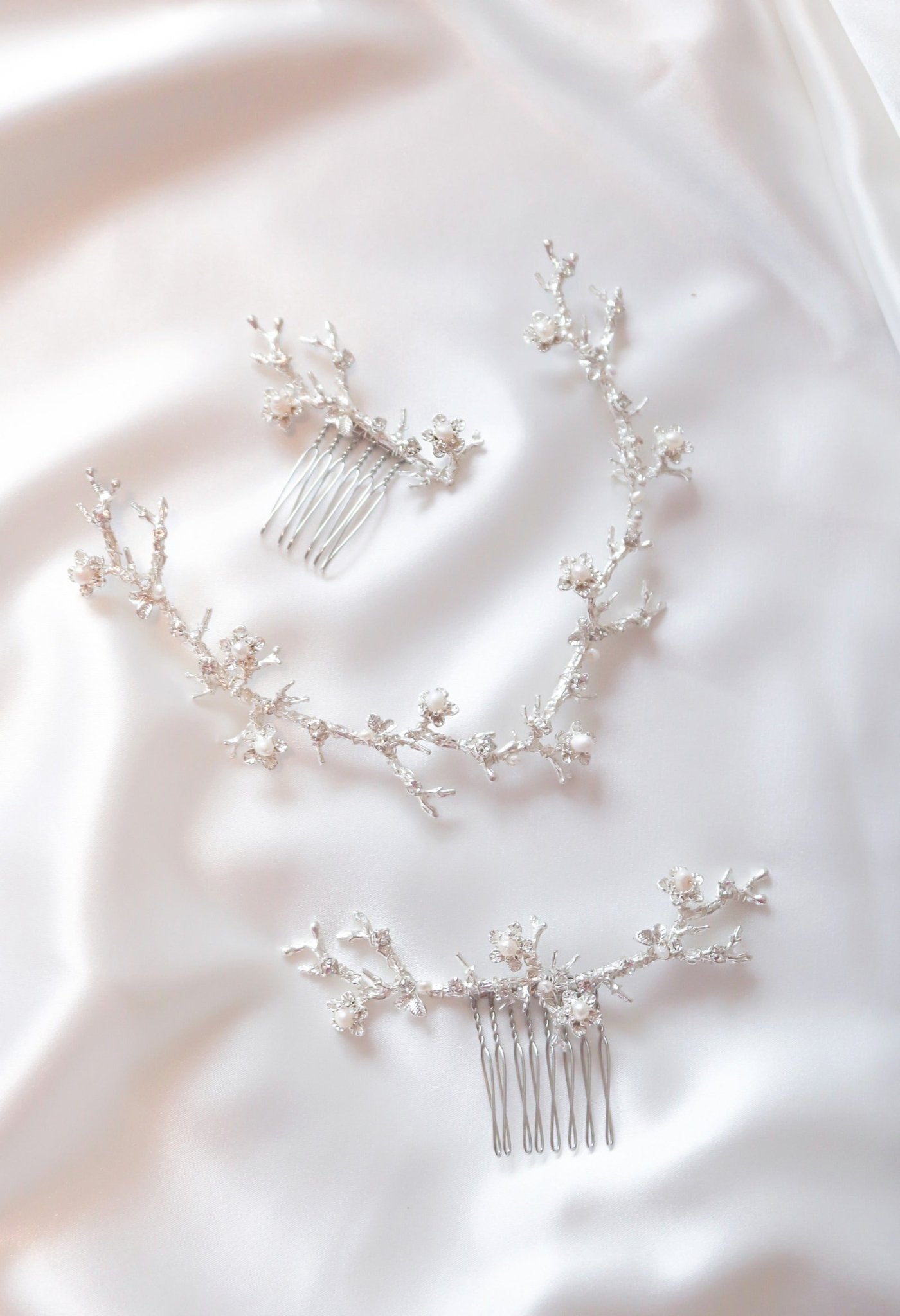 Anthea bridal hair accessories set with hair vine and hair combs for wedding jewelry.