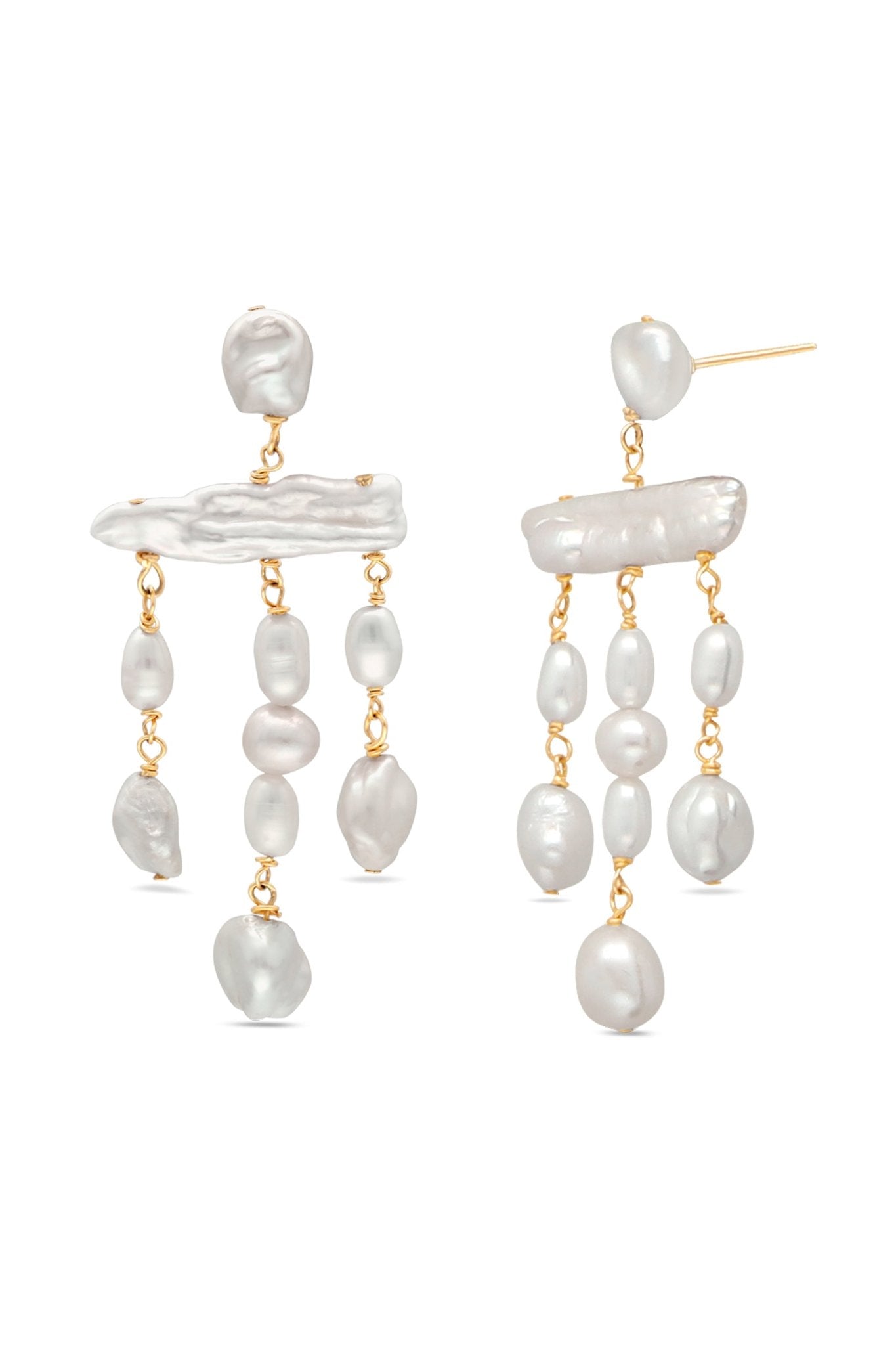 Gold-filled freshwater pearl chandelier dangle earring studs